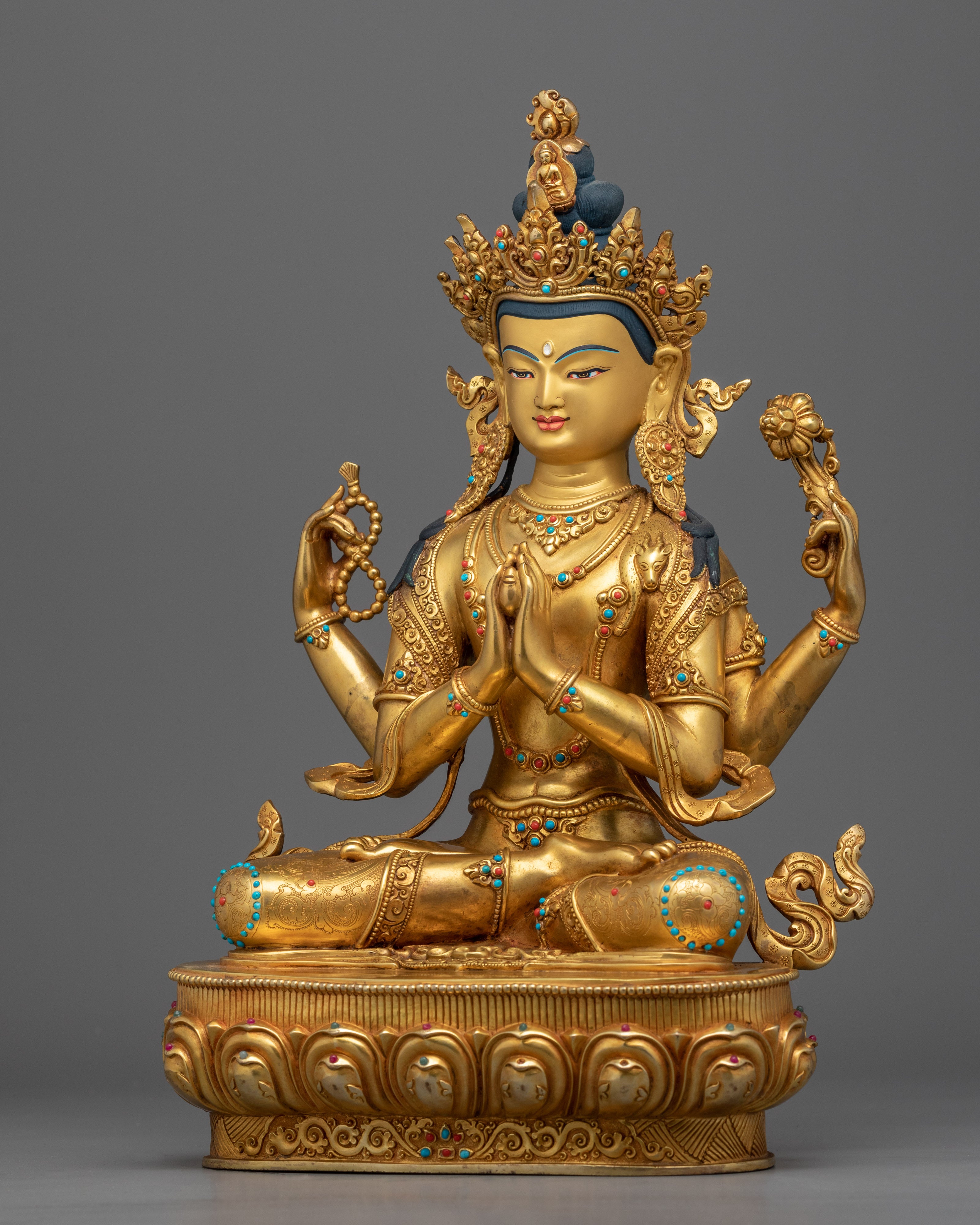 Traditionally Hand-Crafted Statue For Chenrezig Puja | Hand-Carved Buddhist Deity Sculpture