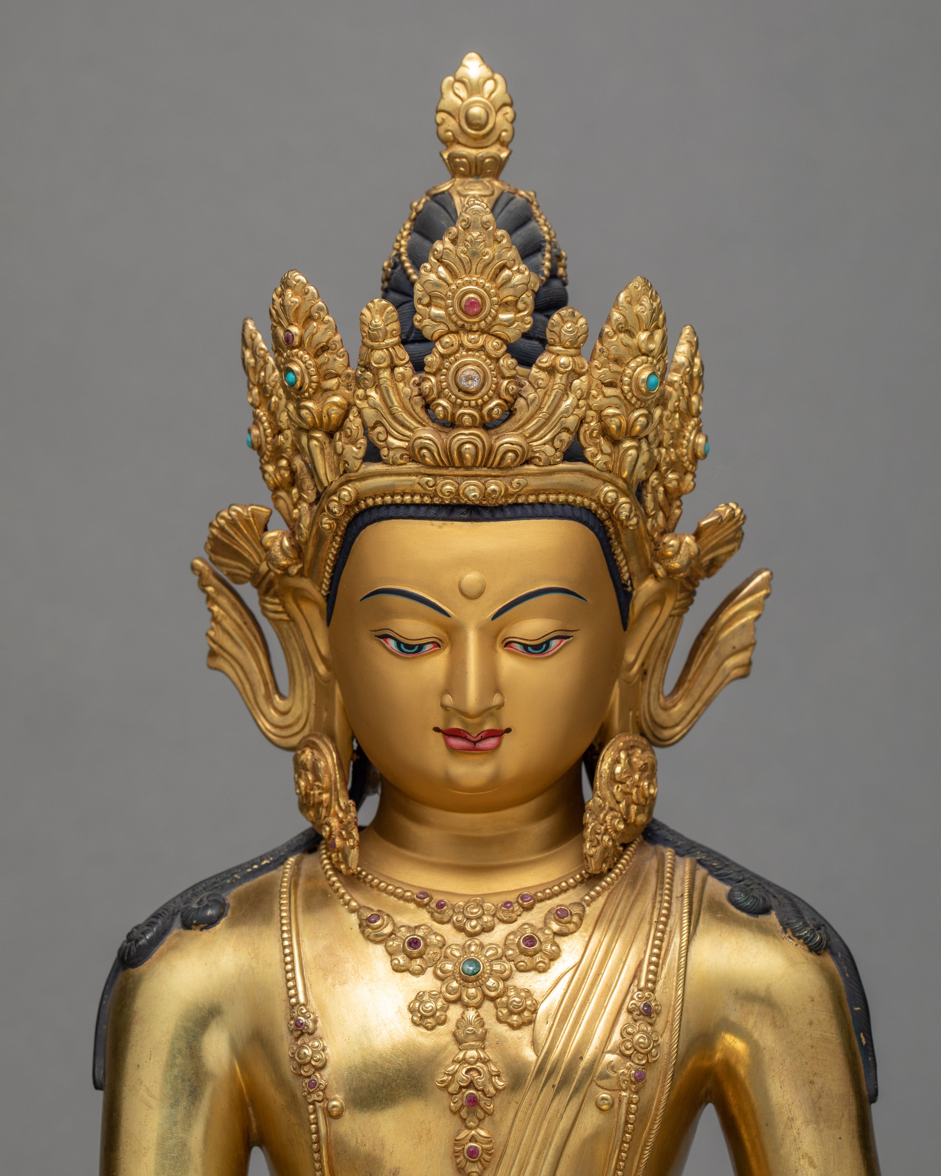 Crowned Shakyamuni Buddha Statue | Sambhogakaya Form | Buddhist Tantric Tradition