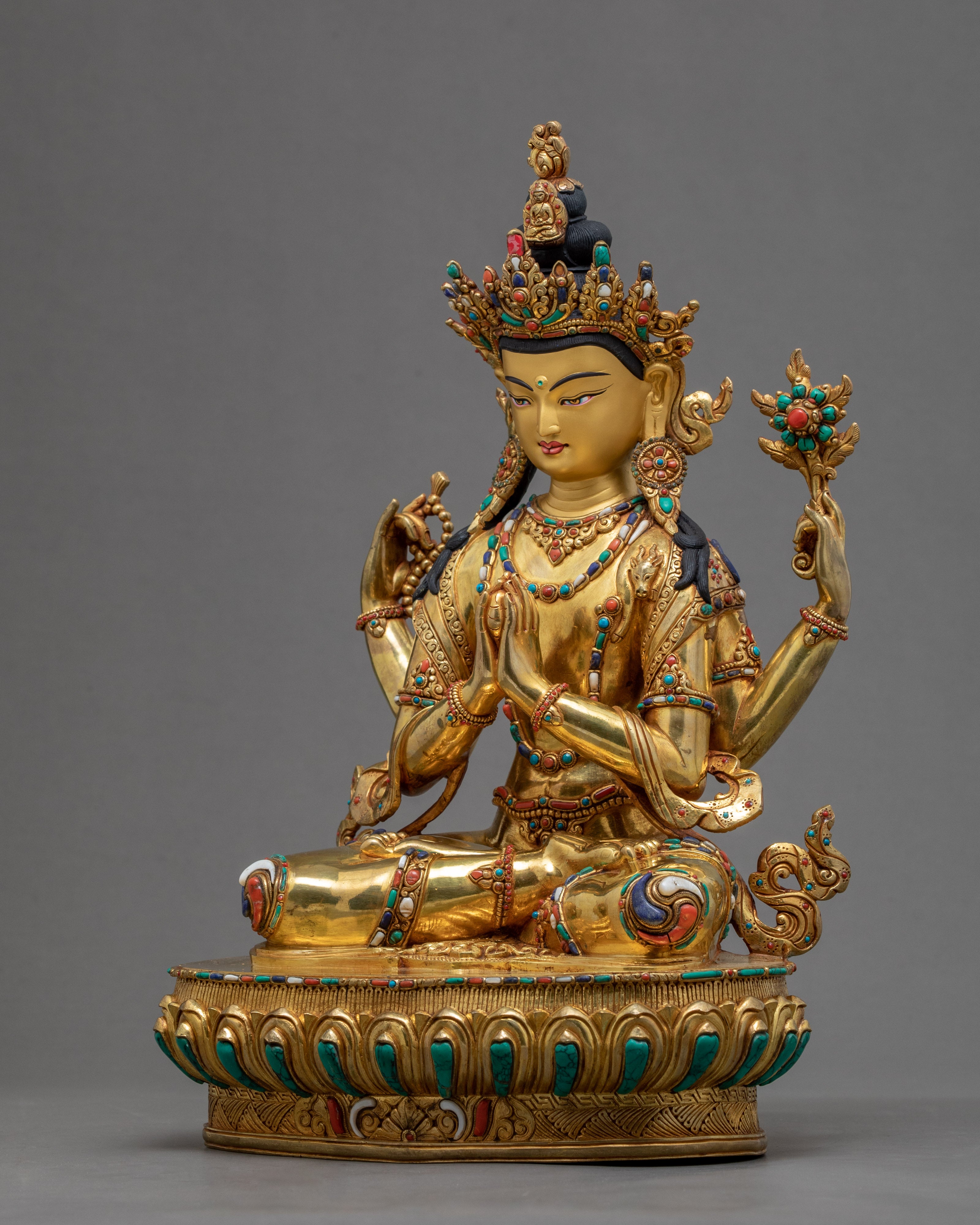 4 Armed Chenrezig Statue | Bodhisattva Art | Compassion Deity