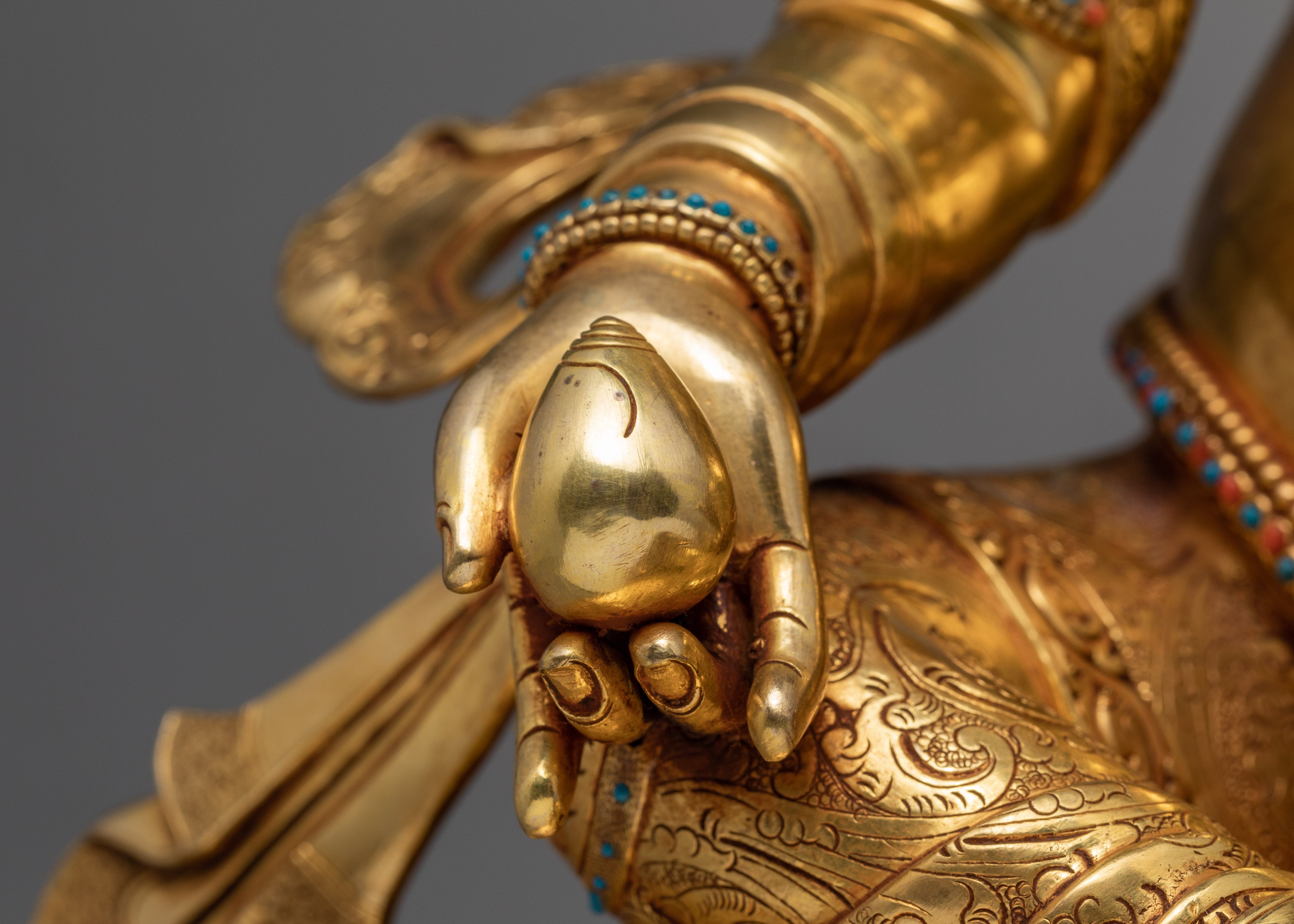Tibetan Jambala Statue | Hand-Carved Gold Gilded Sculpture