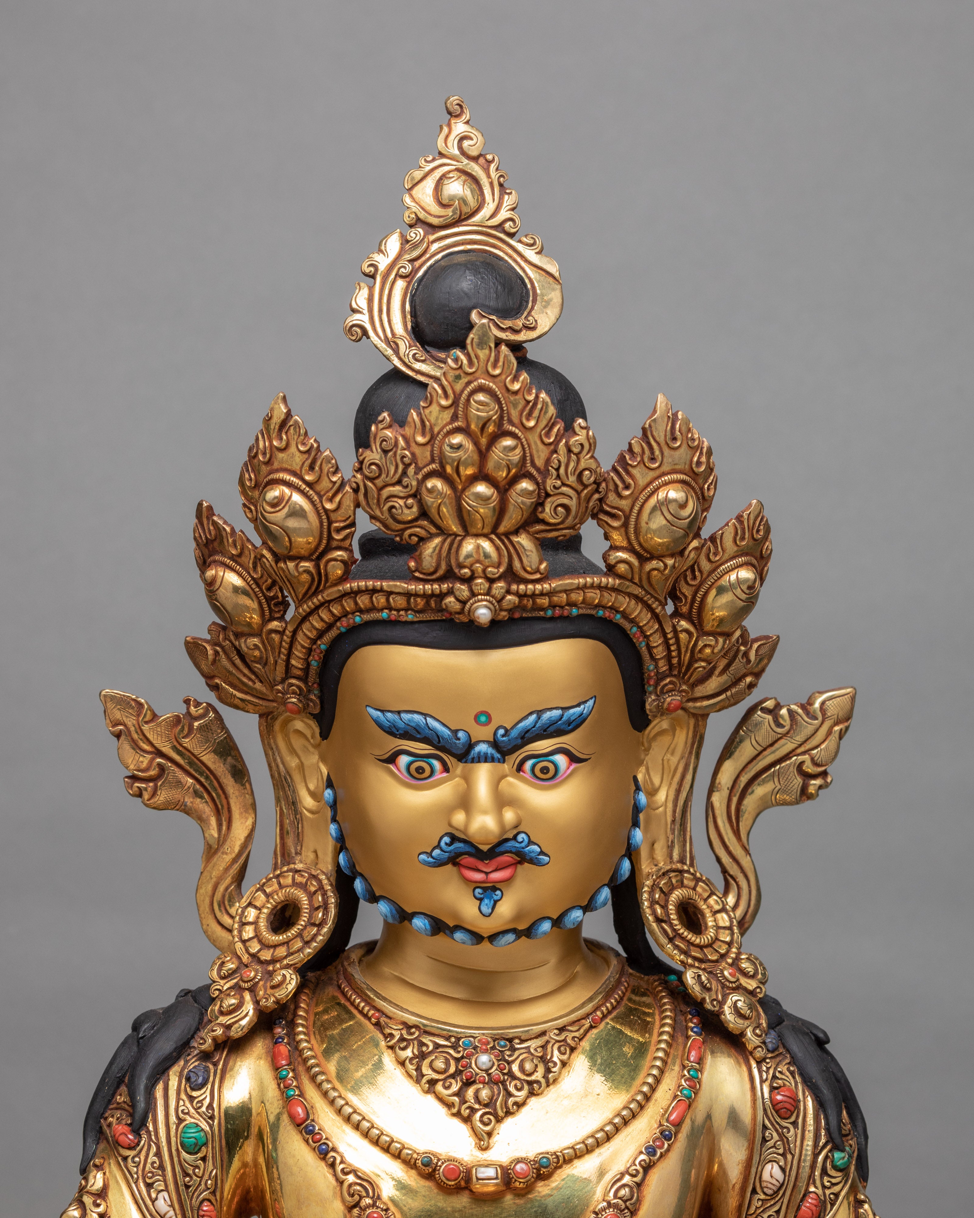Dzambhala Statue | Buddhist Wealth Deity | Gold Gilded Jambala Sculpture
