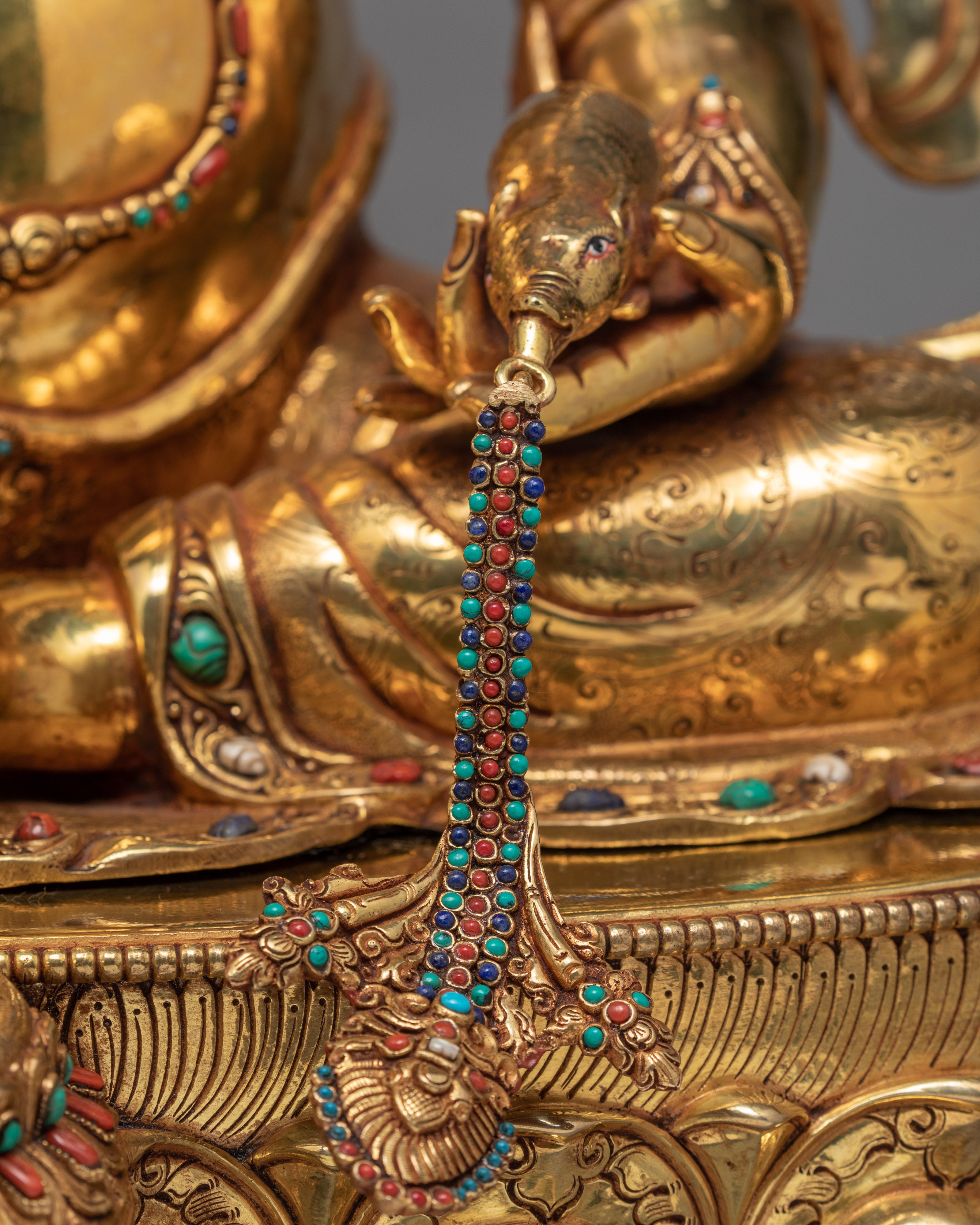 Dzambhala Statue | Buddhist Wealth Deity | Gold Gilded Jambala Sculpture