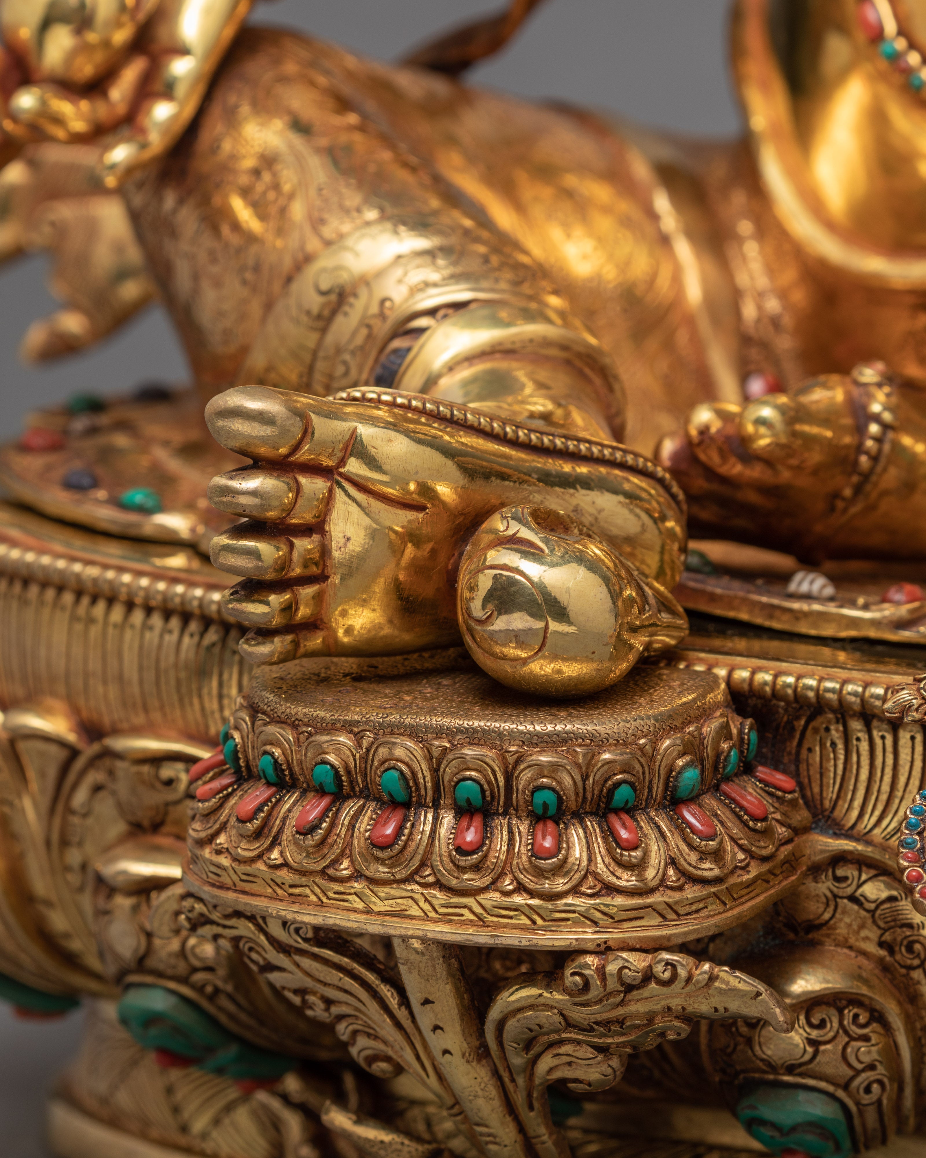 Dzambhala Statue | Buddhist Wealth Deity | Gold Gilded Jambala Sculpture