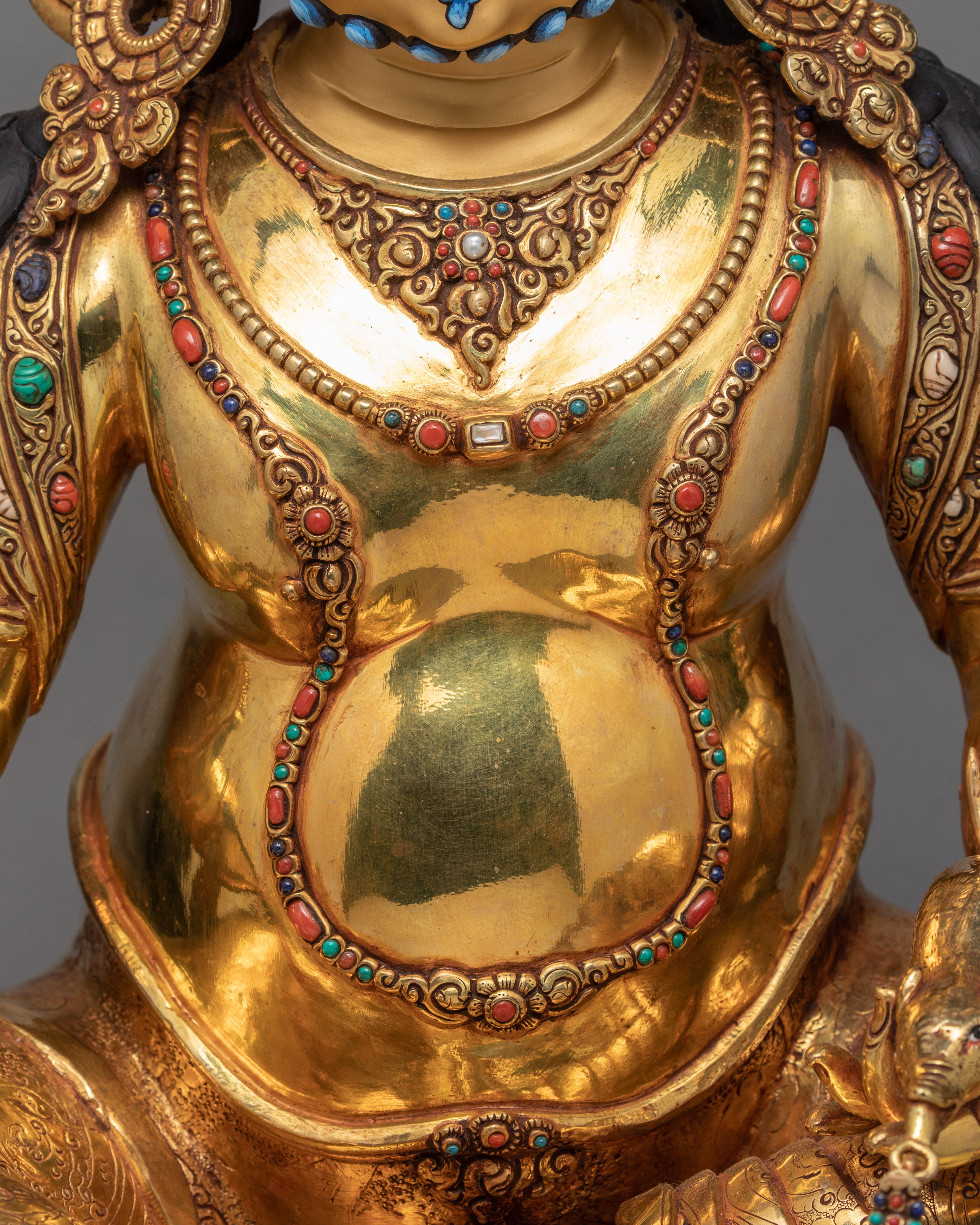 Dzambhala Statue | Buddhist Wealth Deity | Gold Gilded Jambala Sculpture