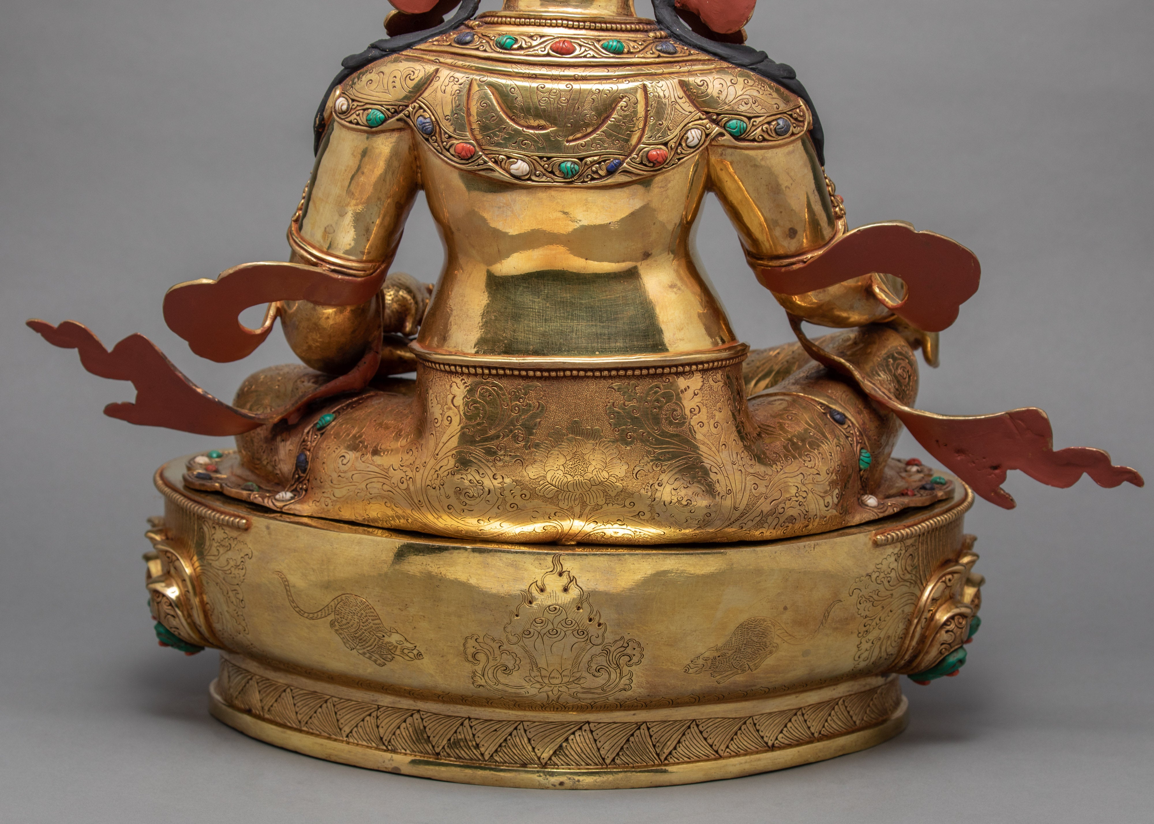 Dzambhala Statue | Buddhist Wealth Deity | Gold Gilded Jambala Sculpture
