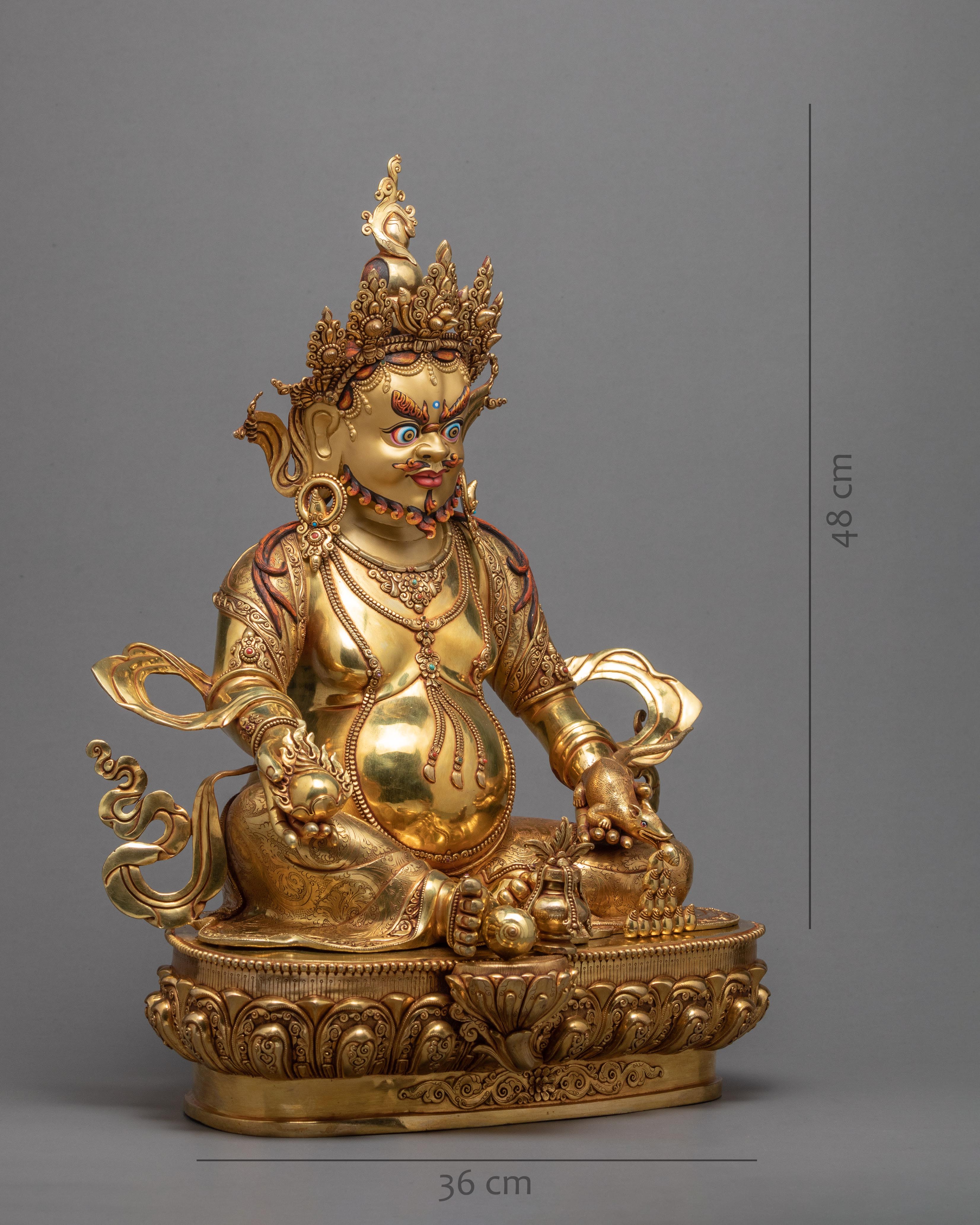 Jambala Statue | Gold Coated | Tibetan Sculpture Of Wealth Deity