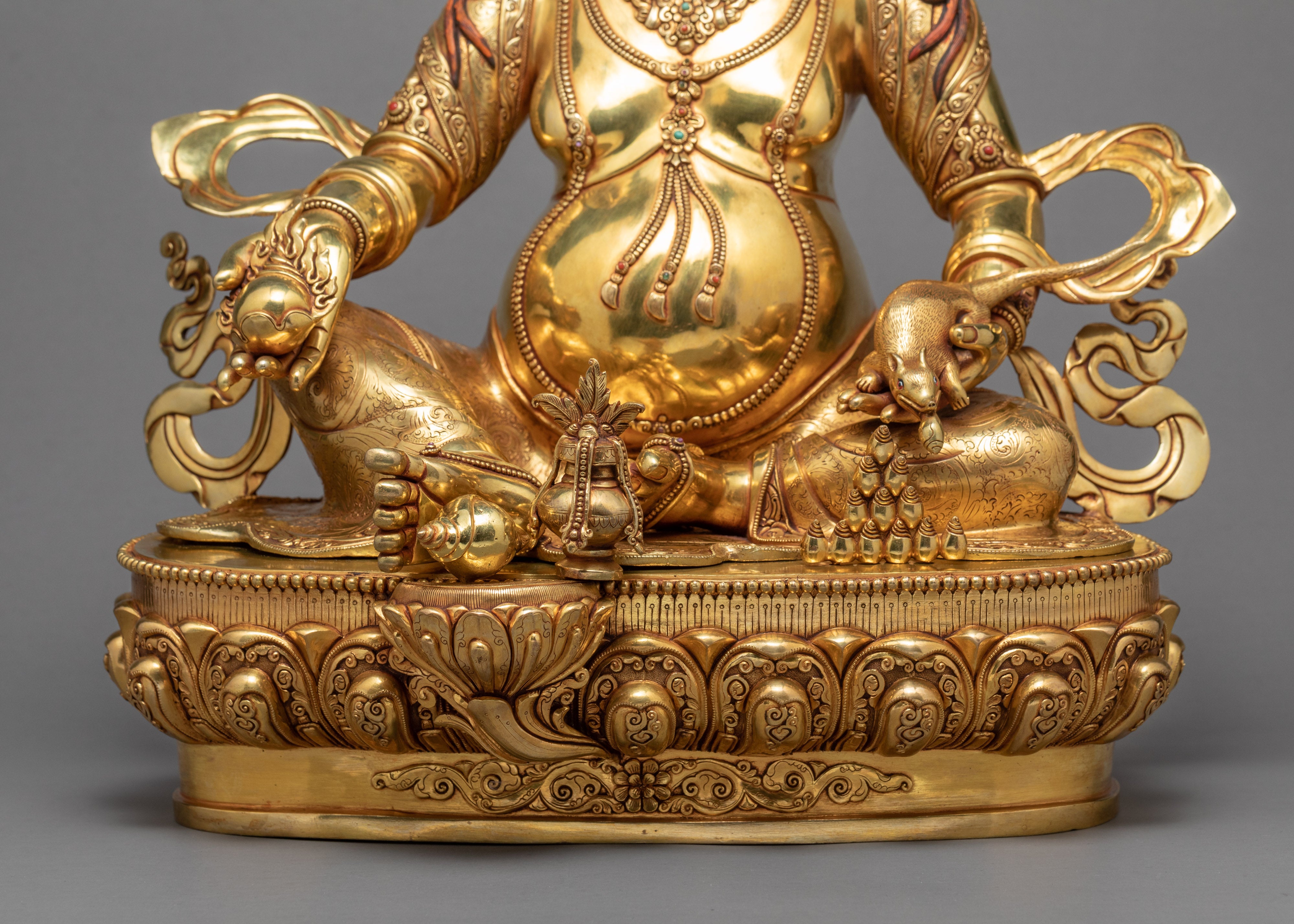 Jambala Statue | Gold Coated | Tibetan Sculpture Of Wealth Deity
