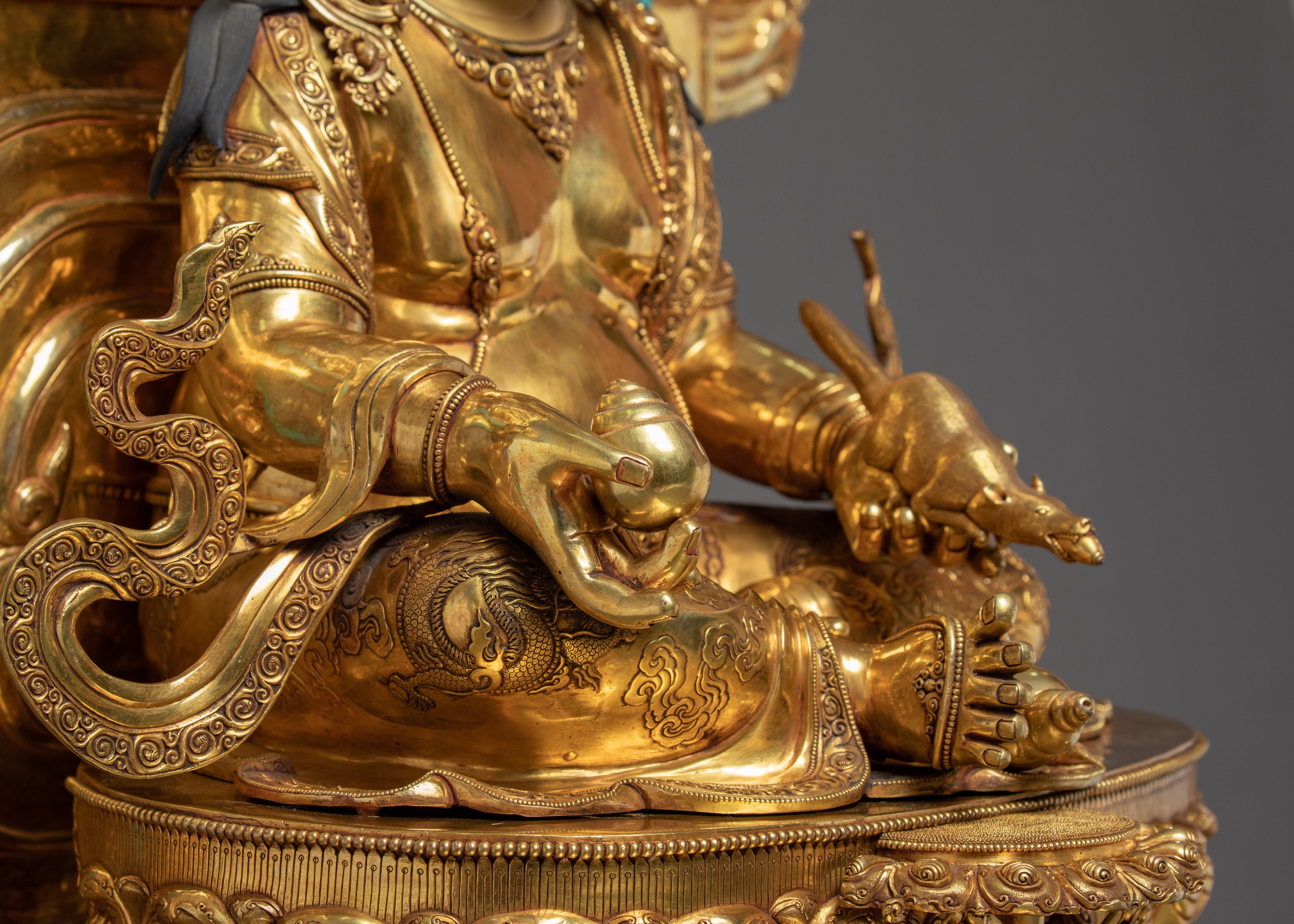 Magnificently Hand Curated Life Size Statue of Dzambhala, The Wealth Deity