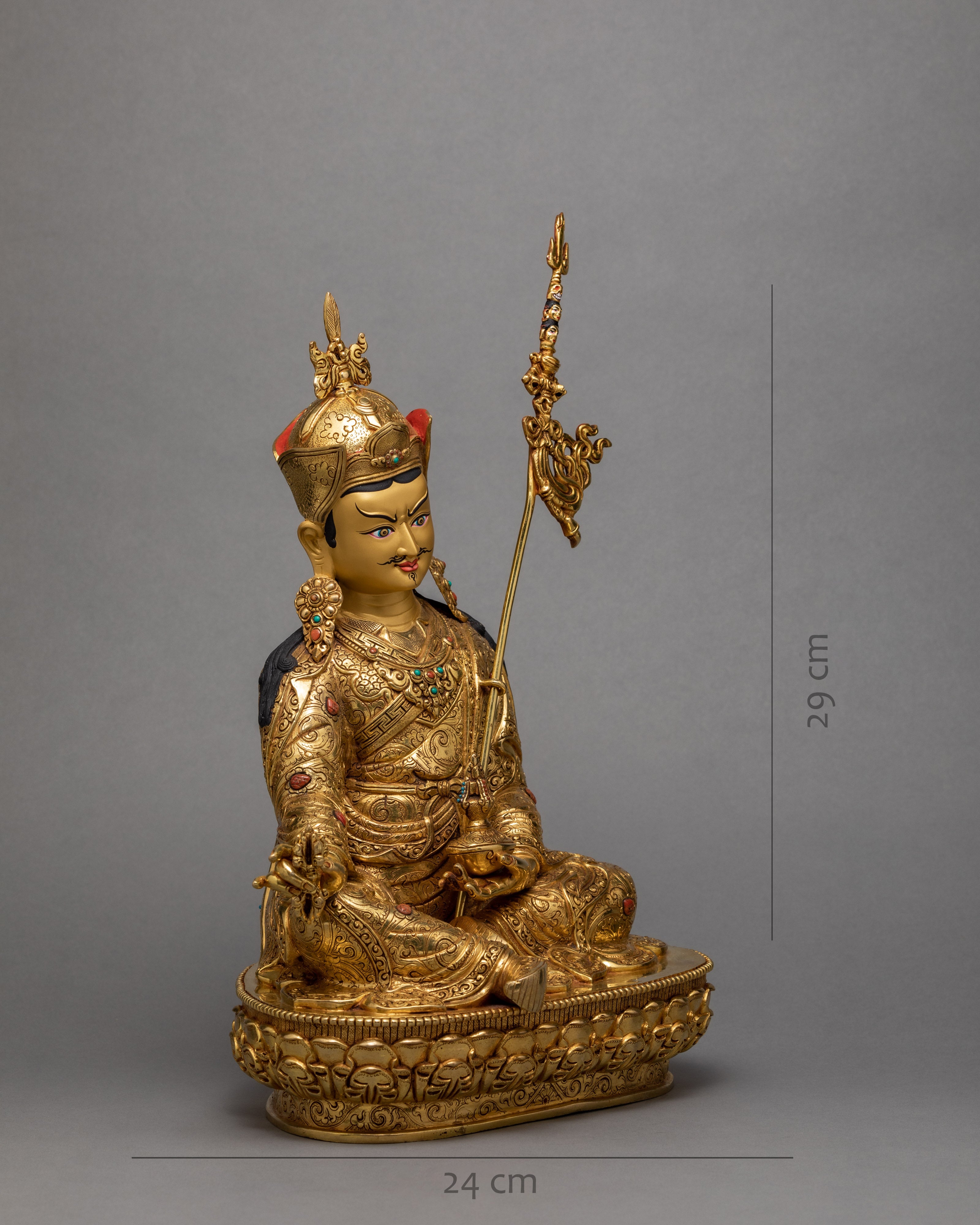 Padmasambhava Buddha Statue | Guru Rinpoche Sculpture Glided With 24K Gold | Lotus Born Master