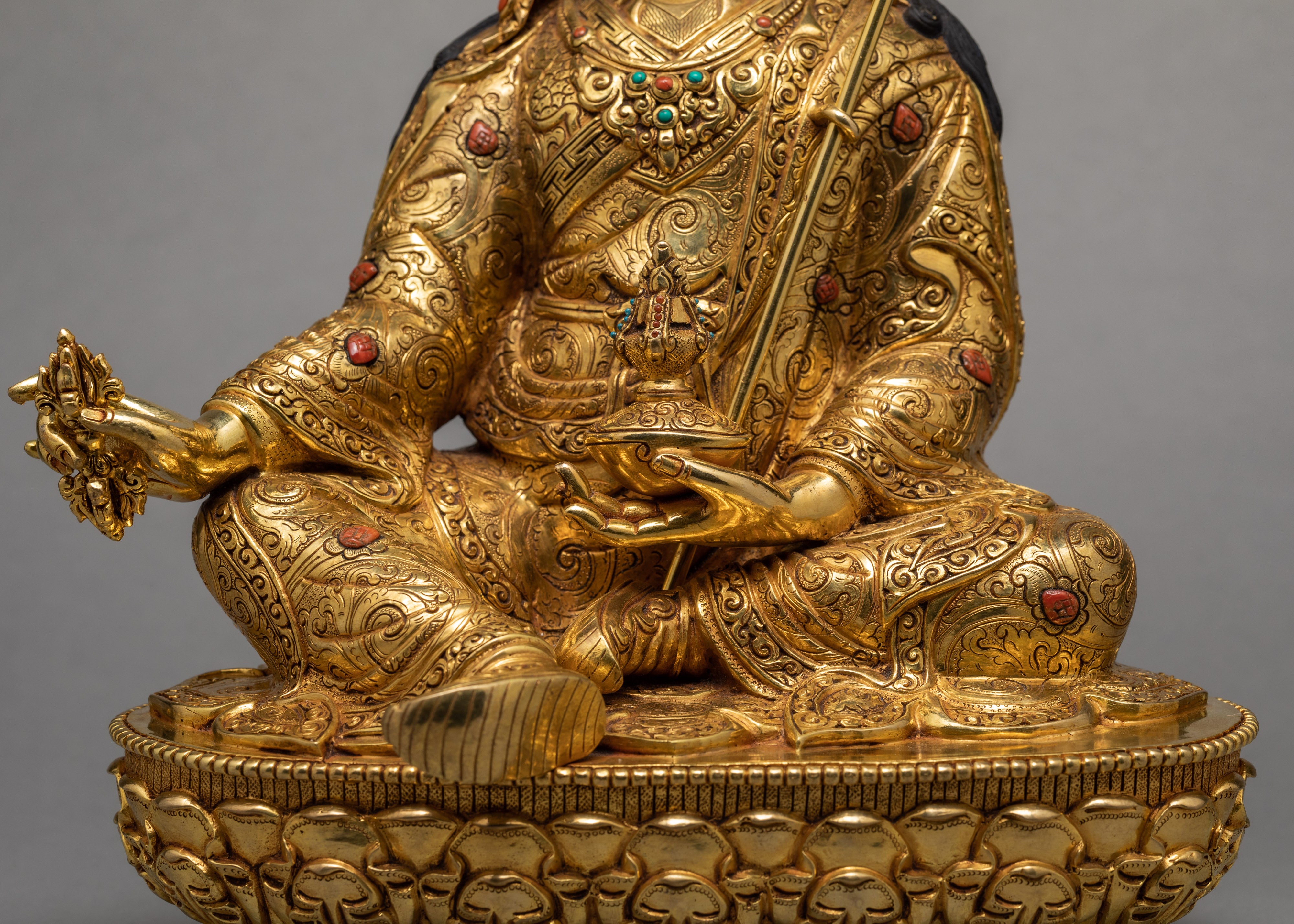 Padmasambhava Buddha Statue | Guru Rinpoche Sculpture Glided With 24K Gold | Lotus Born Master