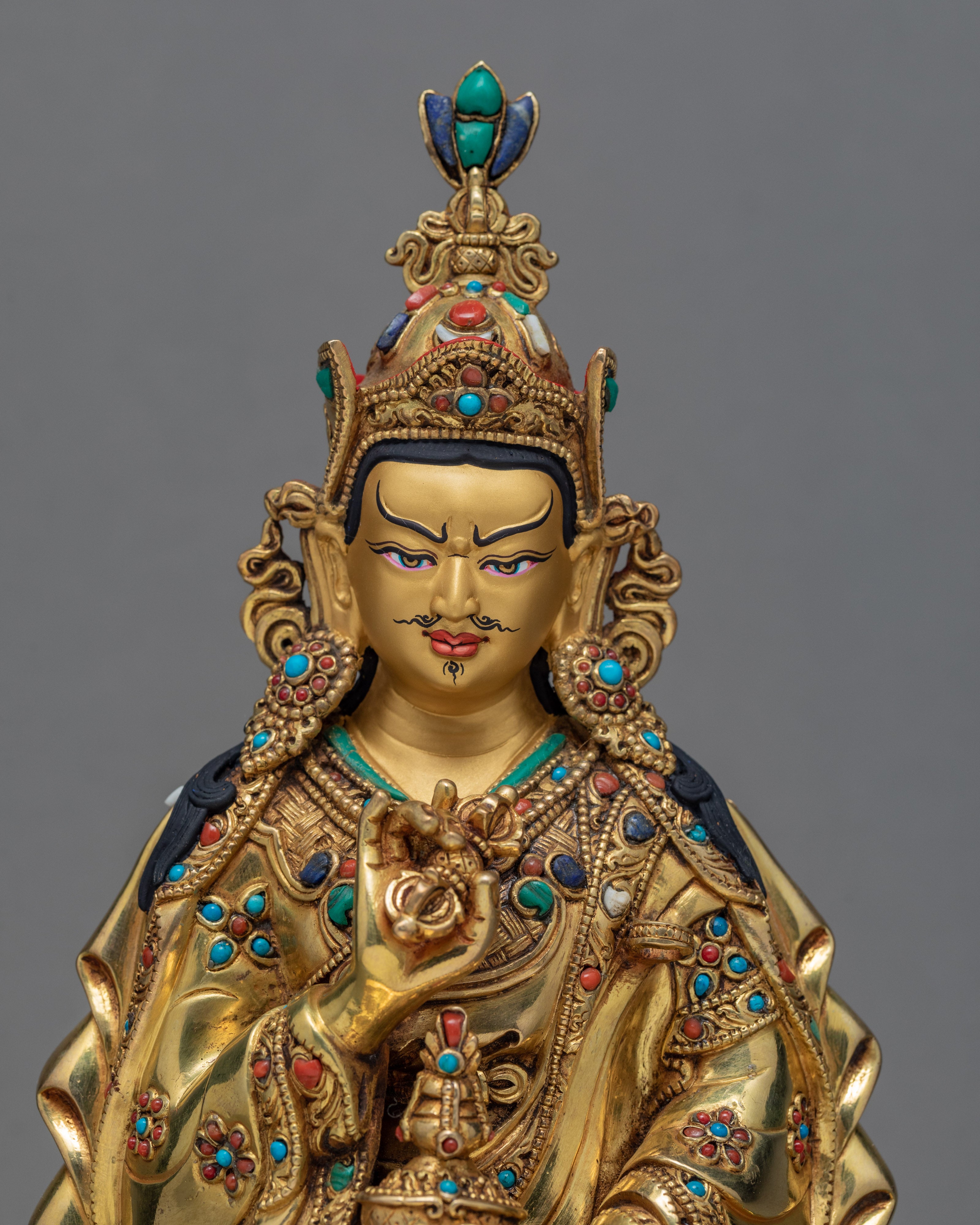 Guru Rinpoche Art | The Lotus Born Master Statue | Gilded In 24K Gold