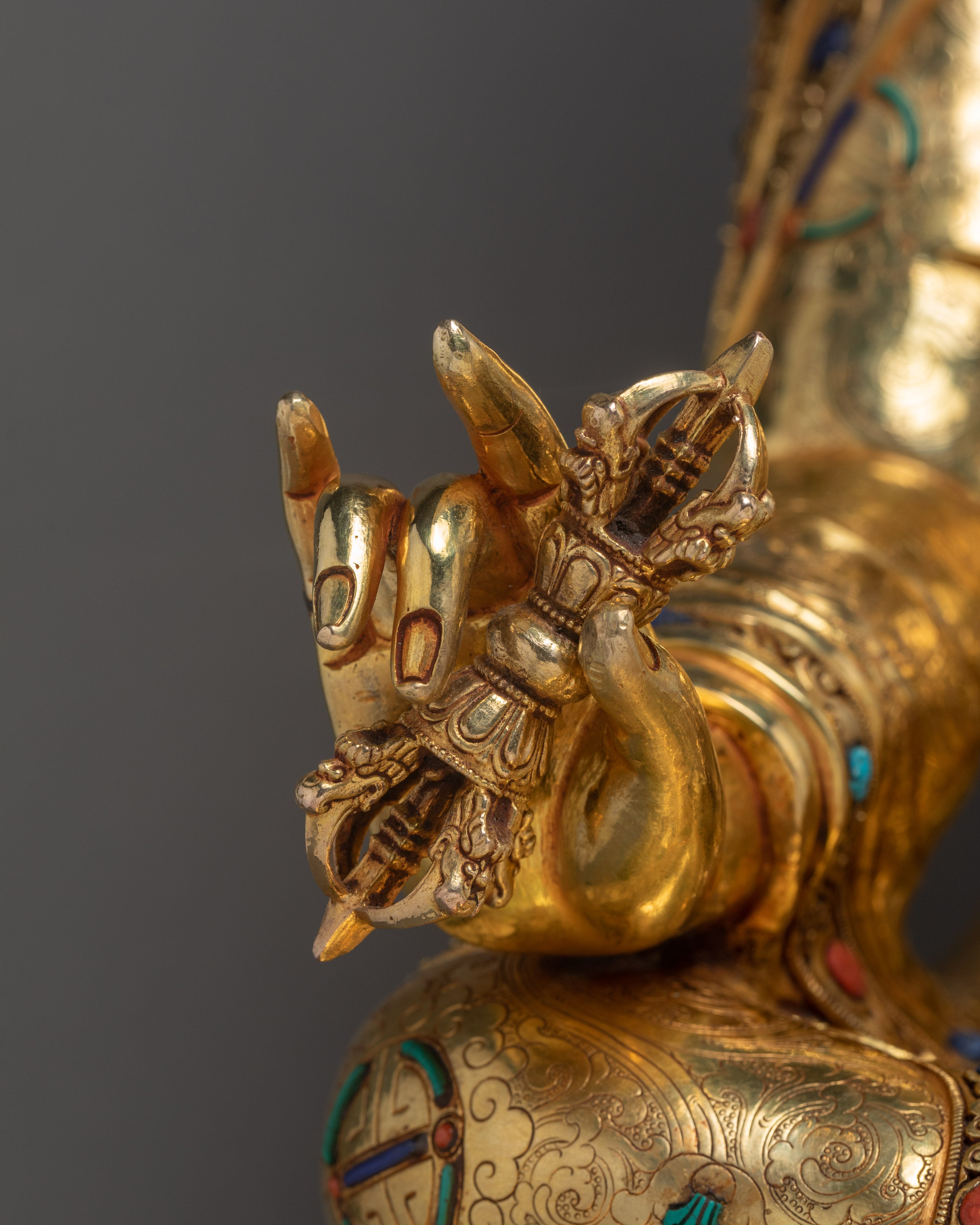 Padmasambhava Guru Rinpoche Statue | Finely Hand Carved Gold Coated Sculpture