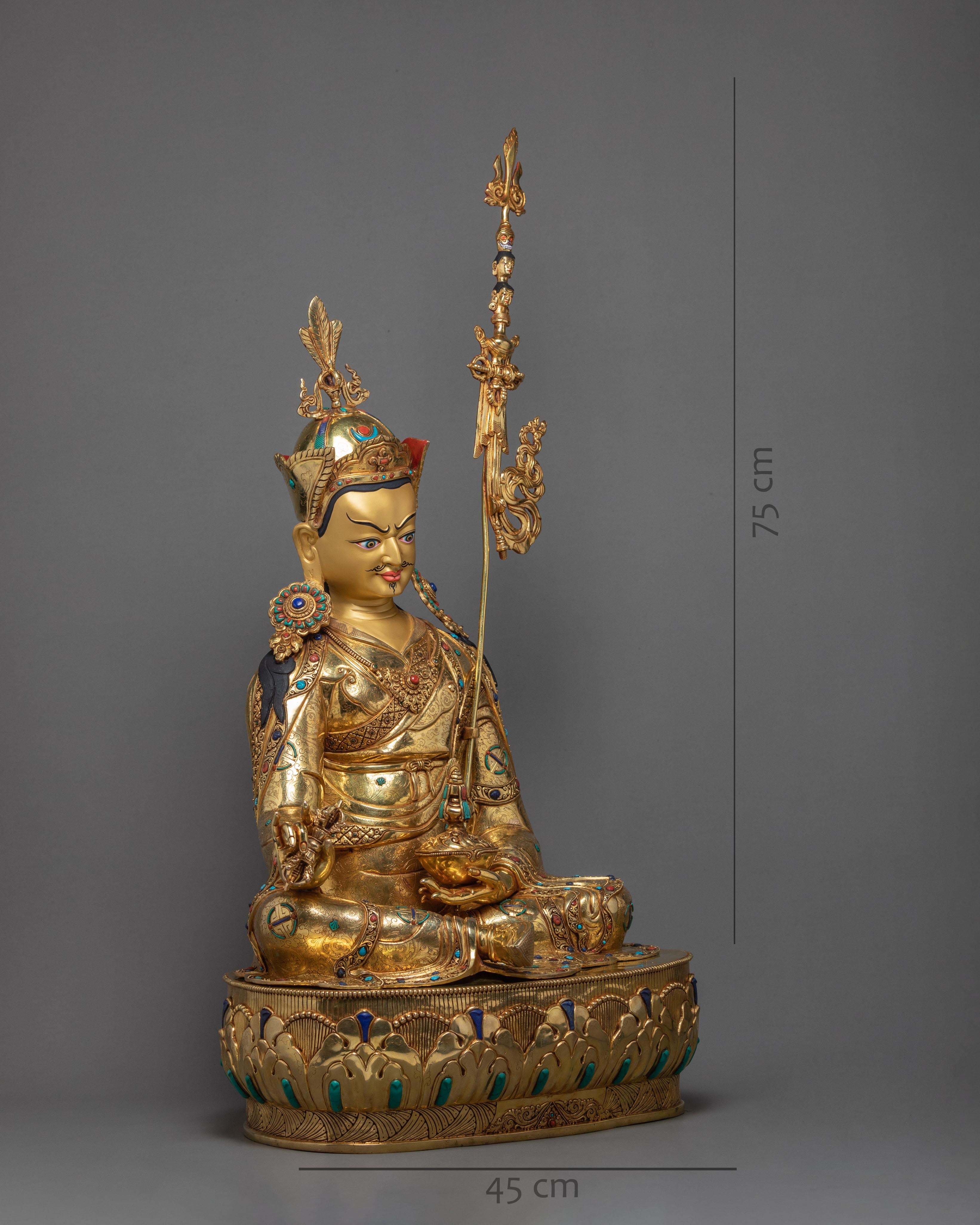 Padmasambhava Guru Rinpoche Statue | Finely Hand Carved Gold Coated Sculpture