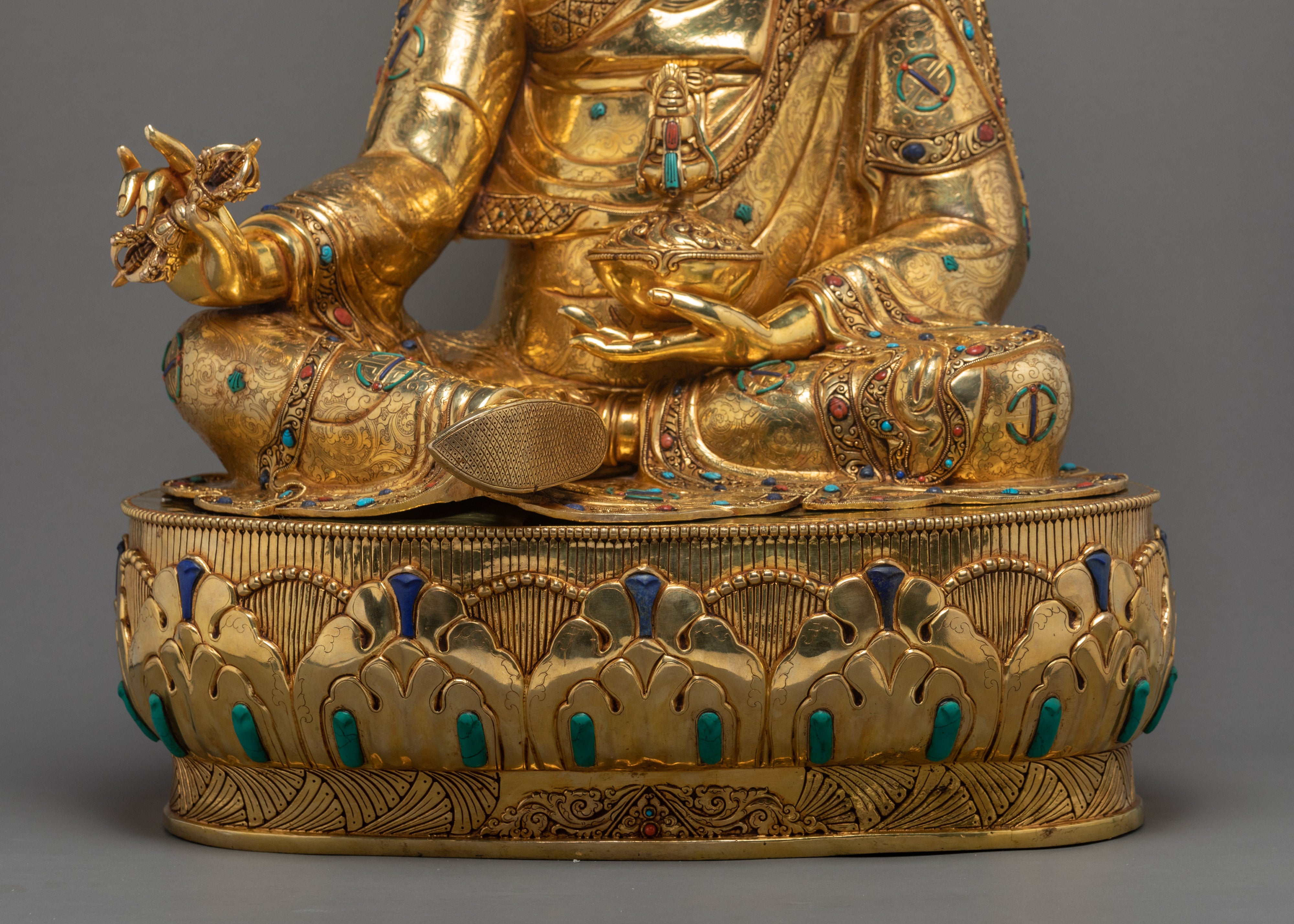 Padmasambhava Guru Rinpoche Statue | Finely Hand Carved Gold Coated Sculpture