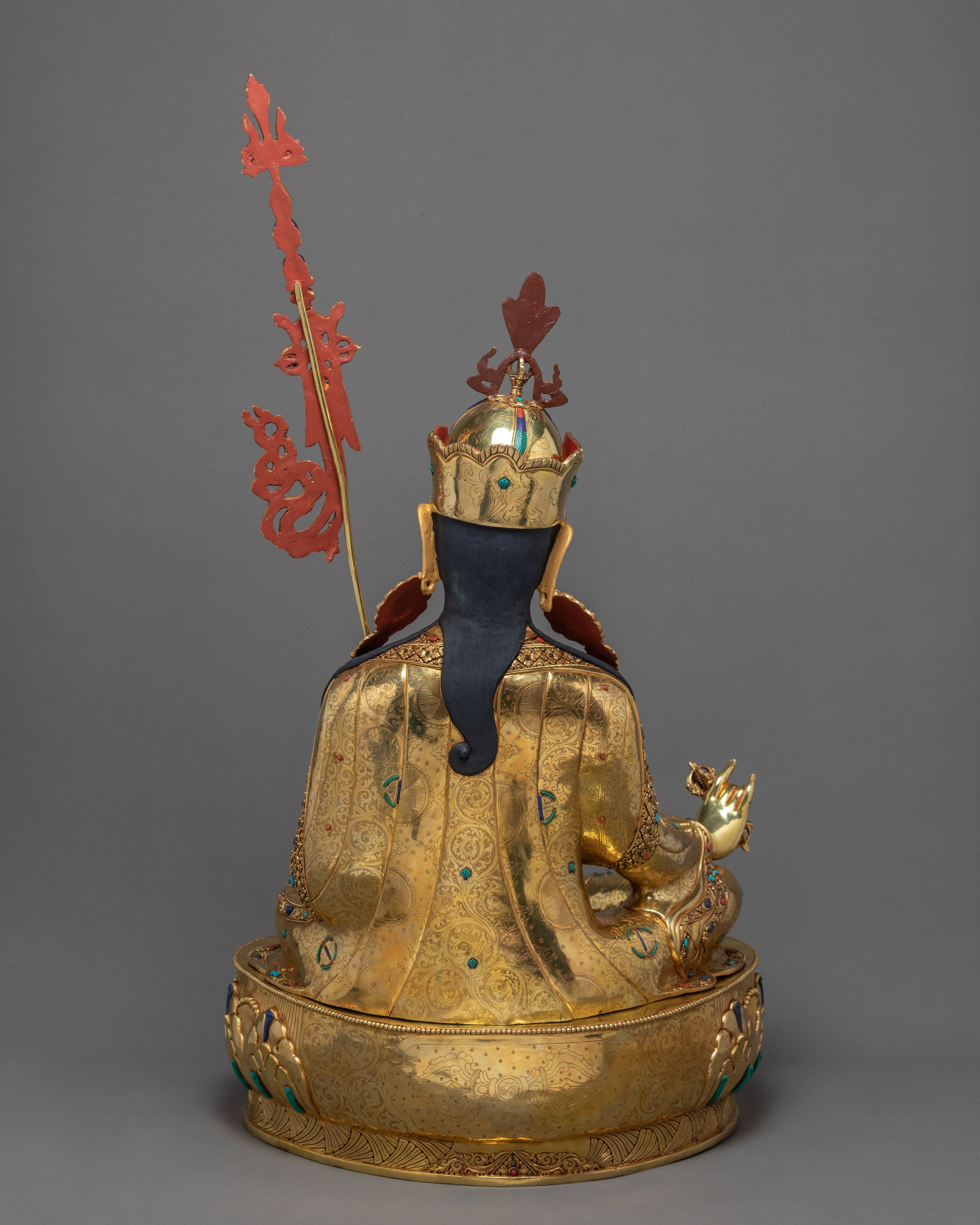 Padmasambhava Guru Rinpoche Statue | Finely Hand Carved Gold Coated Sculpture