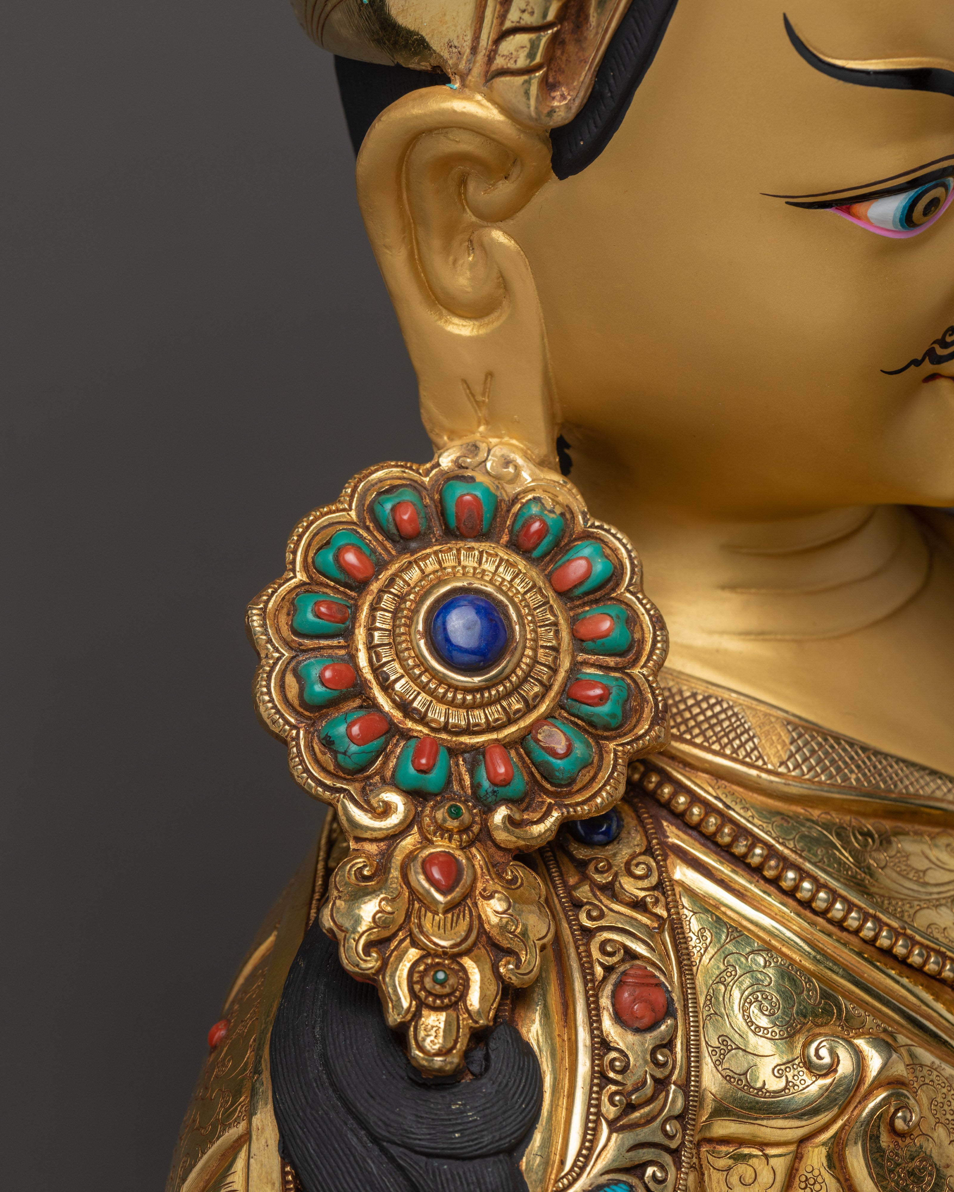 Padmasambhava Guru Rinpoche Statue | Finely Hand Carved Gold Coated Sculpture