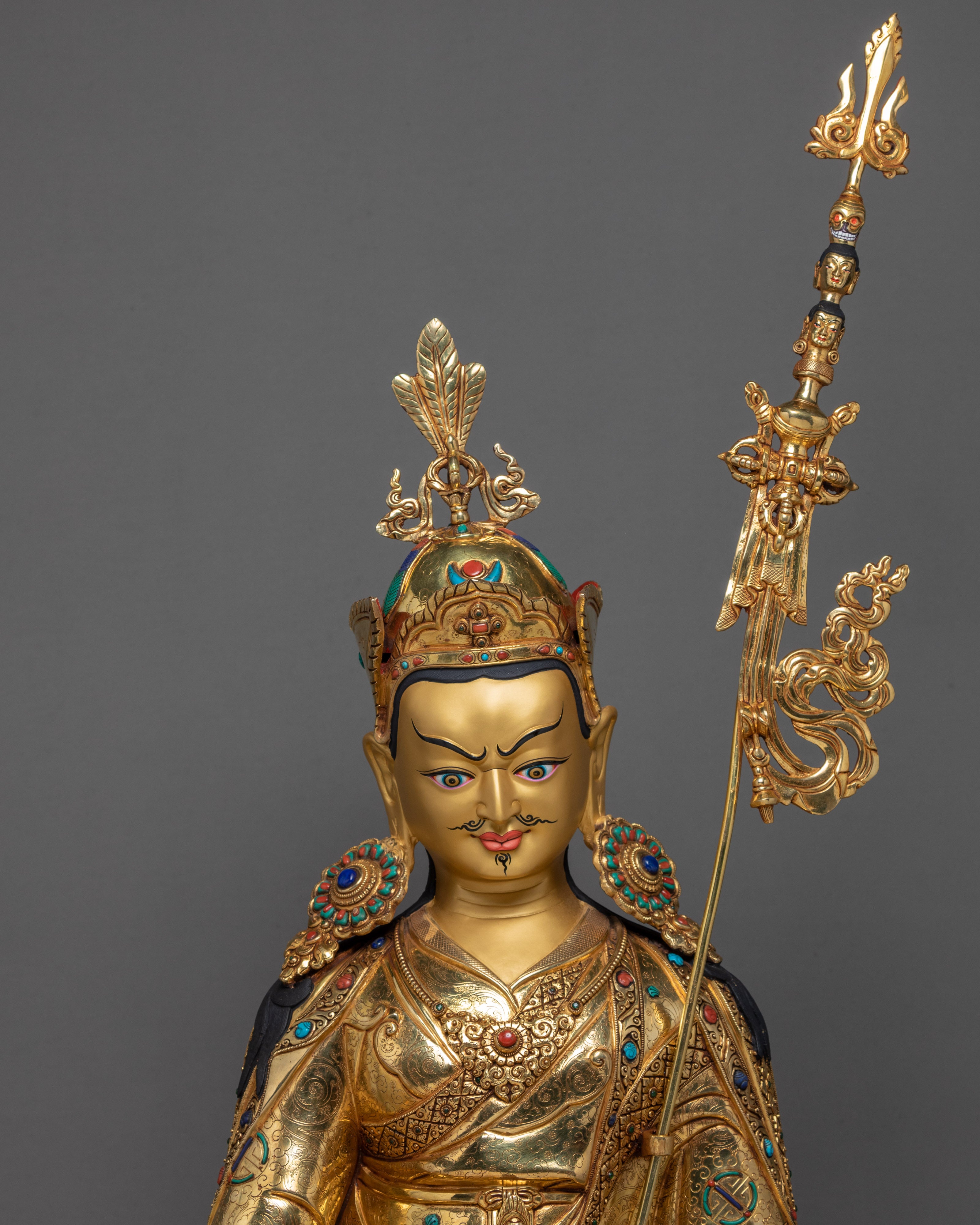Padmasambhava Guru Rinpoche Statue | Finely Hand Carved Gold Coated Sculpture