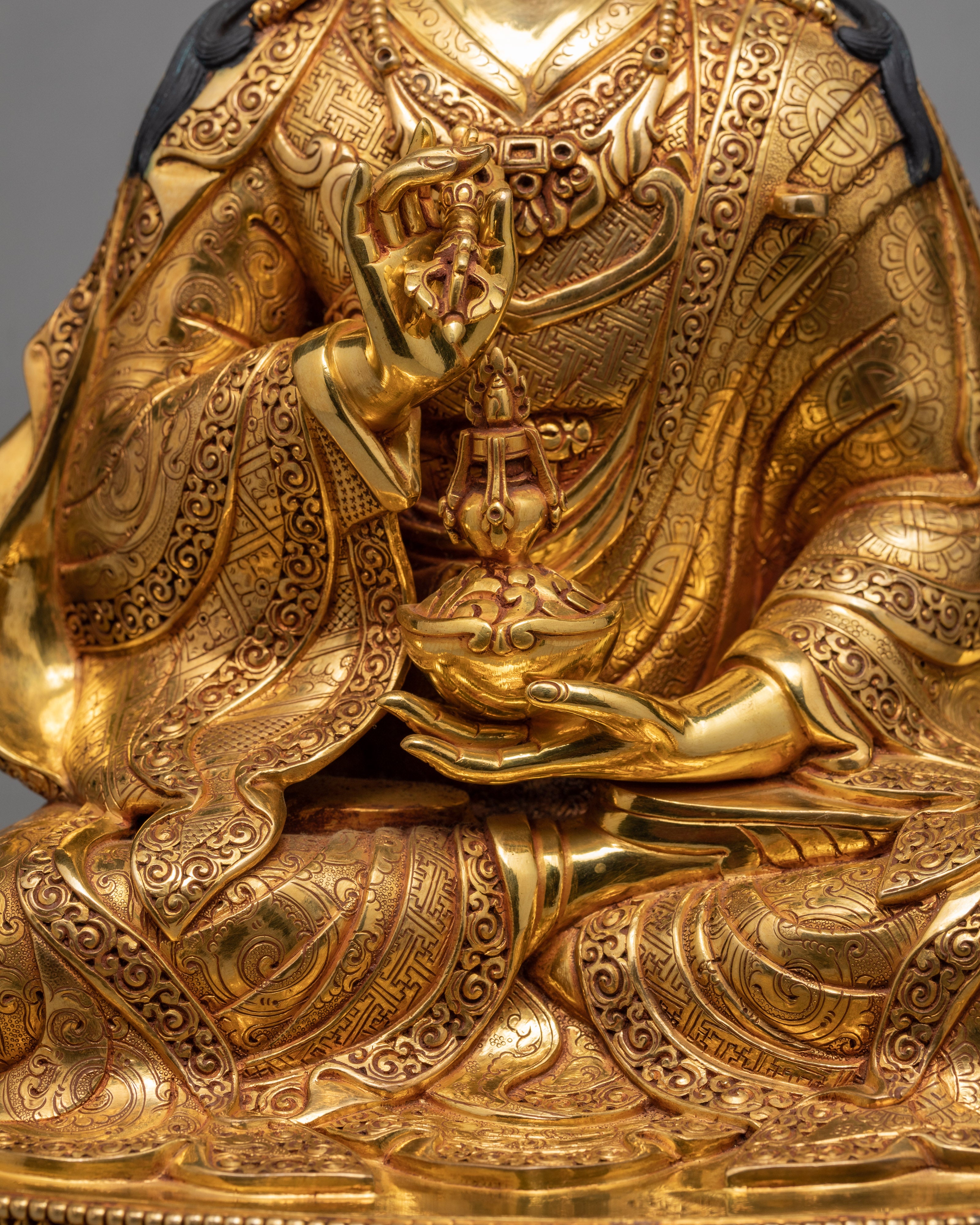 Guru Rinpoche Statue | Padmasambhava Gold Statue | Tibetan Buddhist Art
