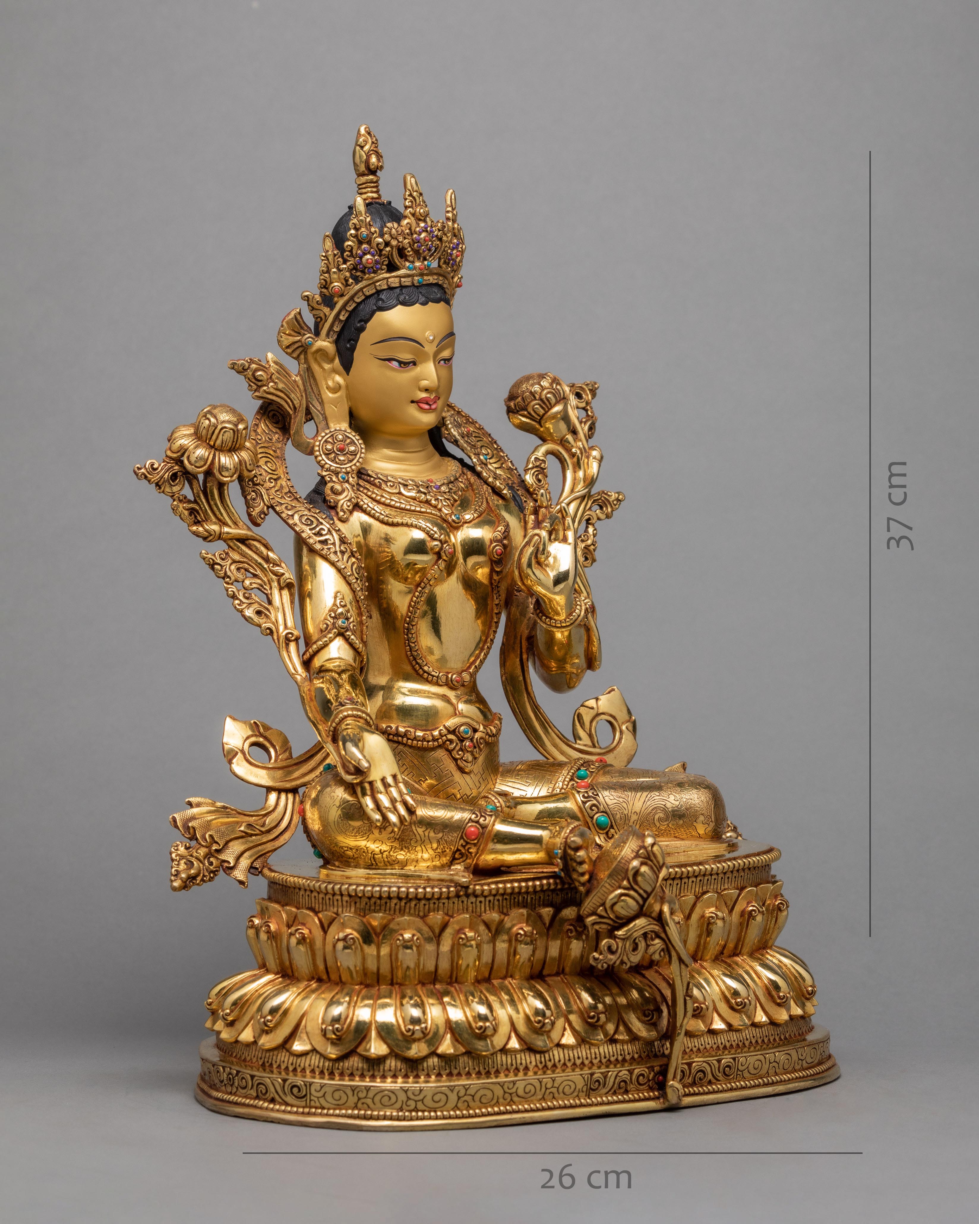 Traditionally Hand Carved Green Tara Statue | Buddhist Sculpture | Tara Statue
