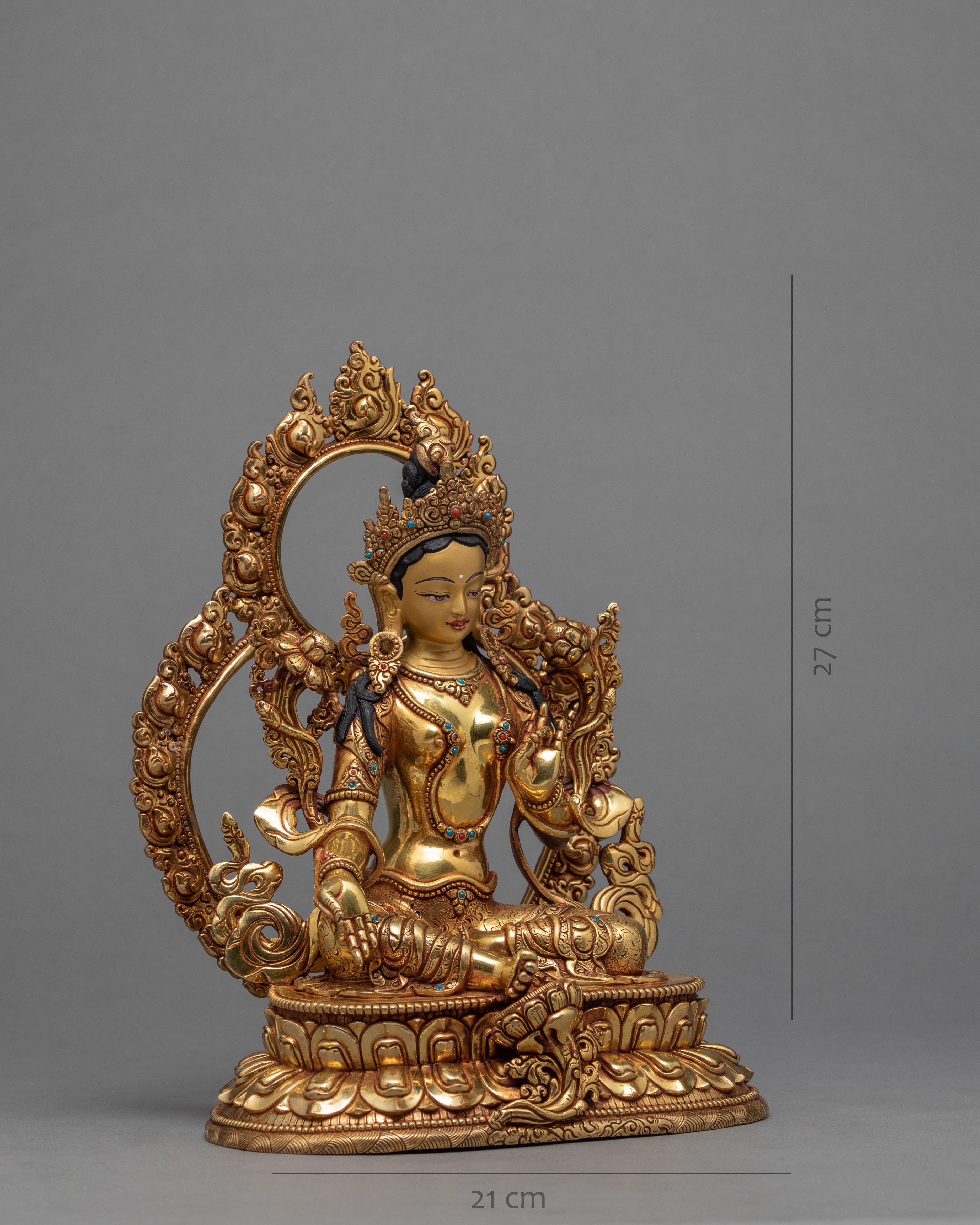 Green Tara Goddess | A Bodhisattva Statue | 24k Gold Handmade