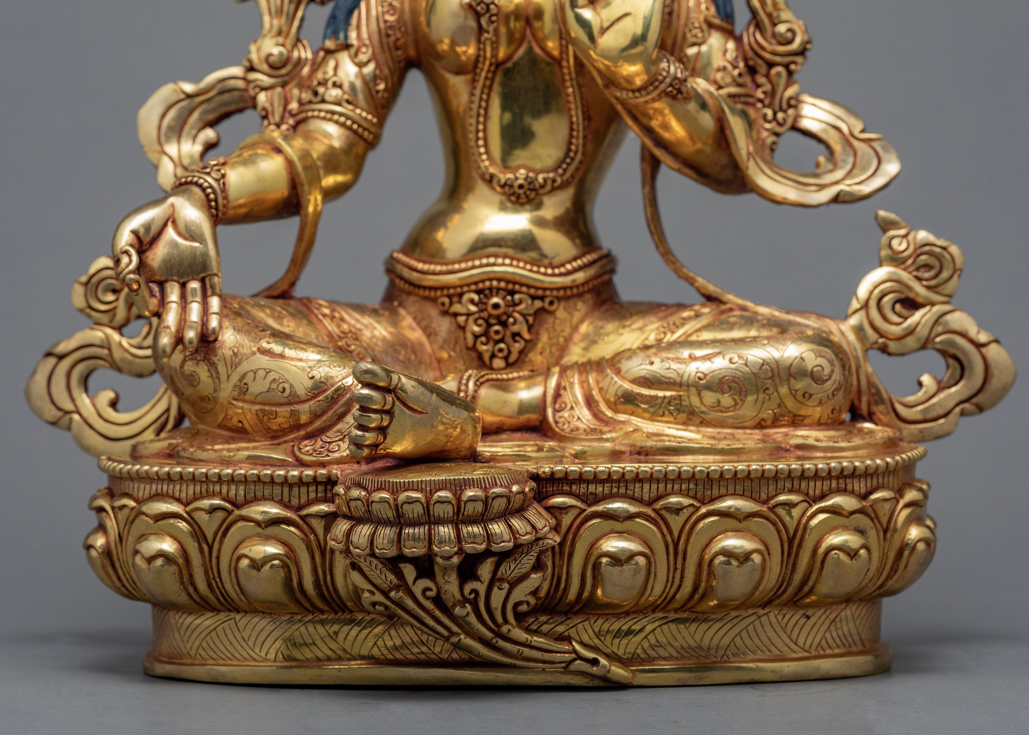 Green Tara Statue | 24k Gold Glided Mother (Drolma) Tara | Hand-Carved Buddhist Statue