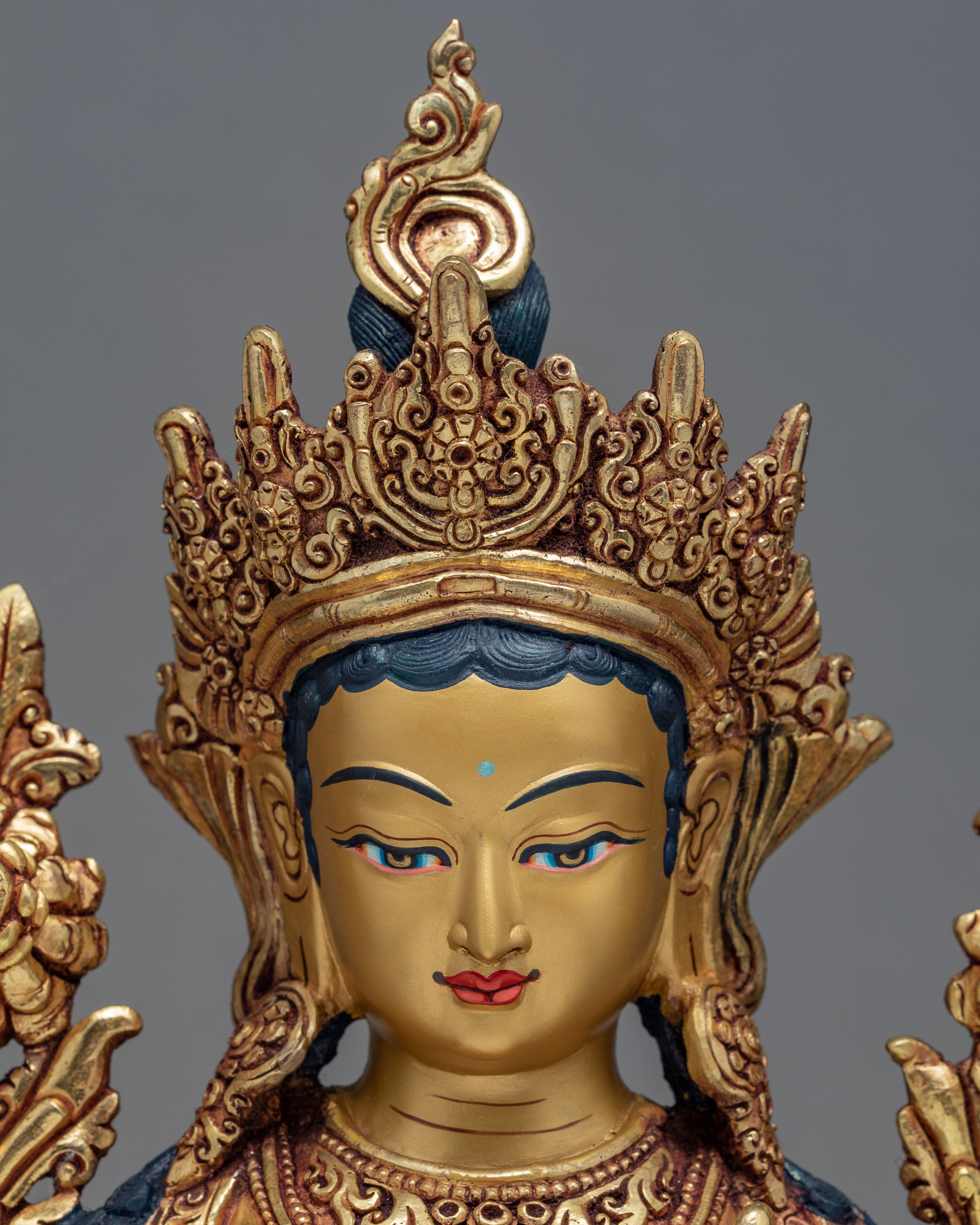 Green Tara Statue | 24k Gold Glided Mother (Drolma) Tara | Hand-Carved Buddhist Statue