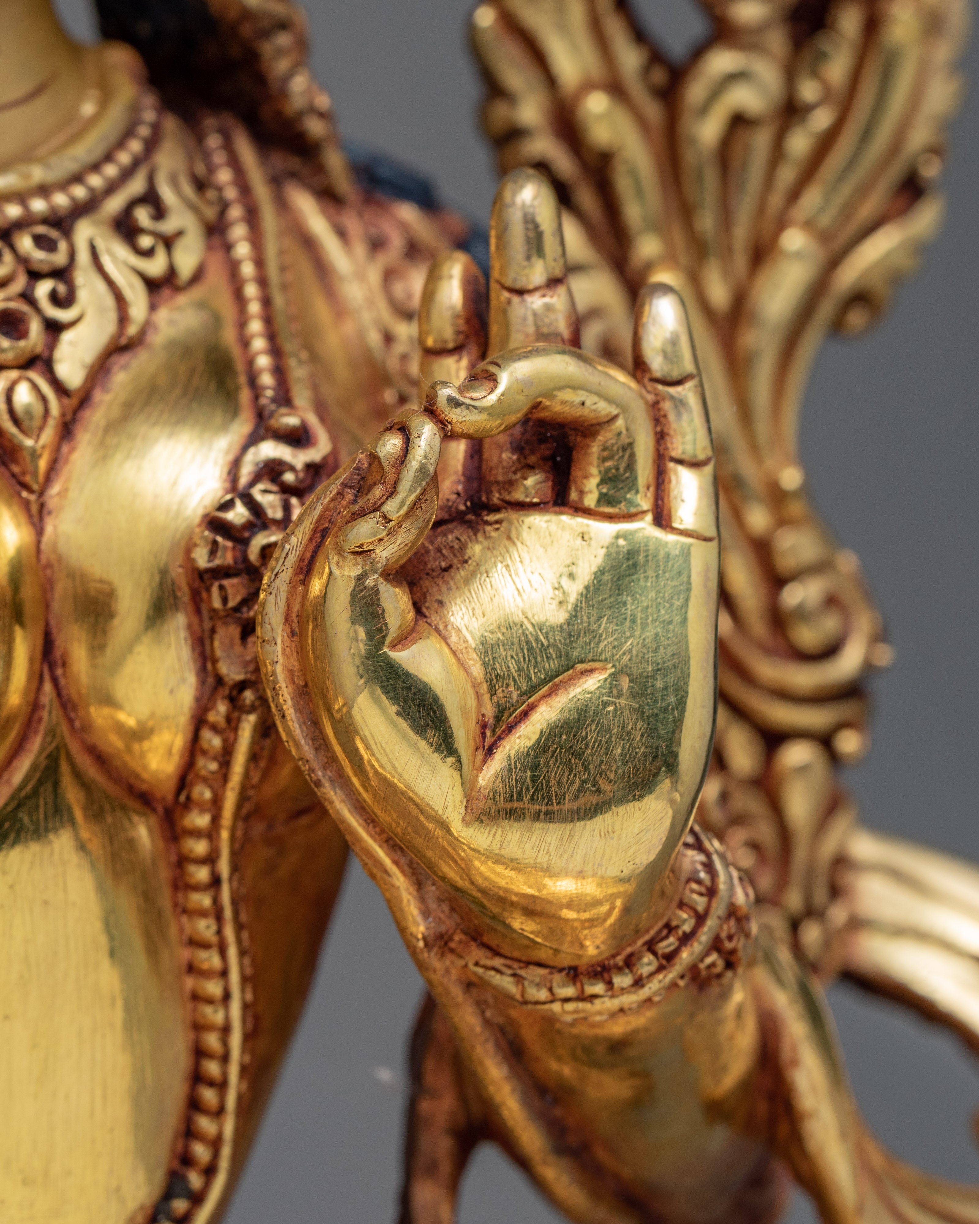 Green Tara Statue | 24k Gold Glided Mother (Drolma) Tara | Hand-Carved Buddhist Statue