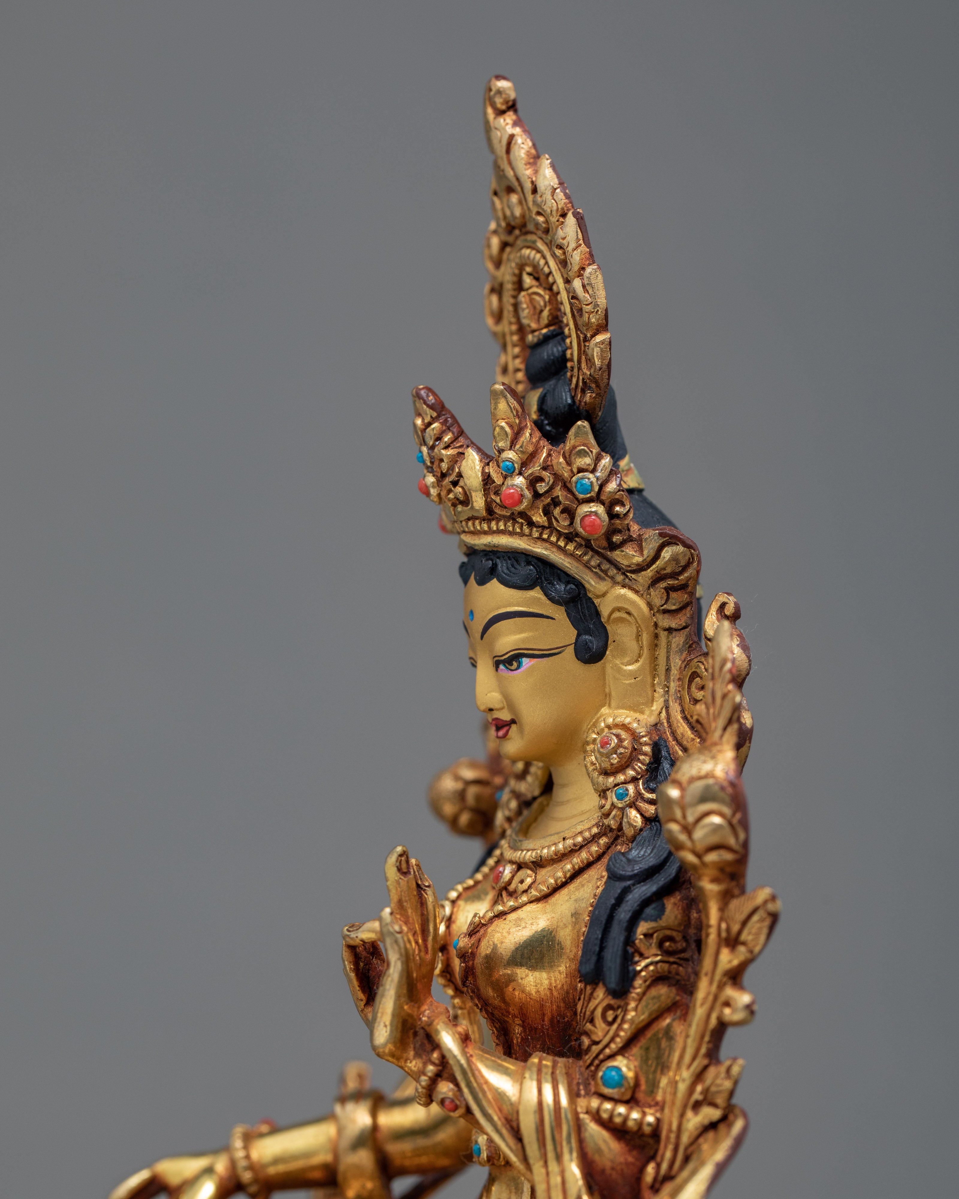 Green Tara Sculpture | Fully Enlightened Female Buddha | Deity Statue