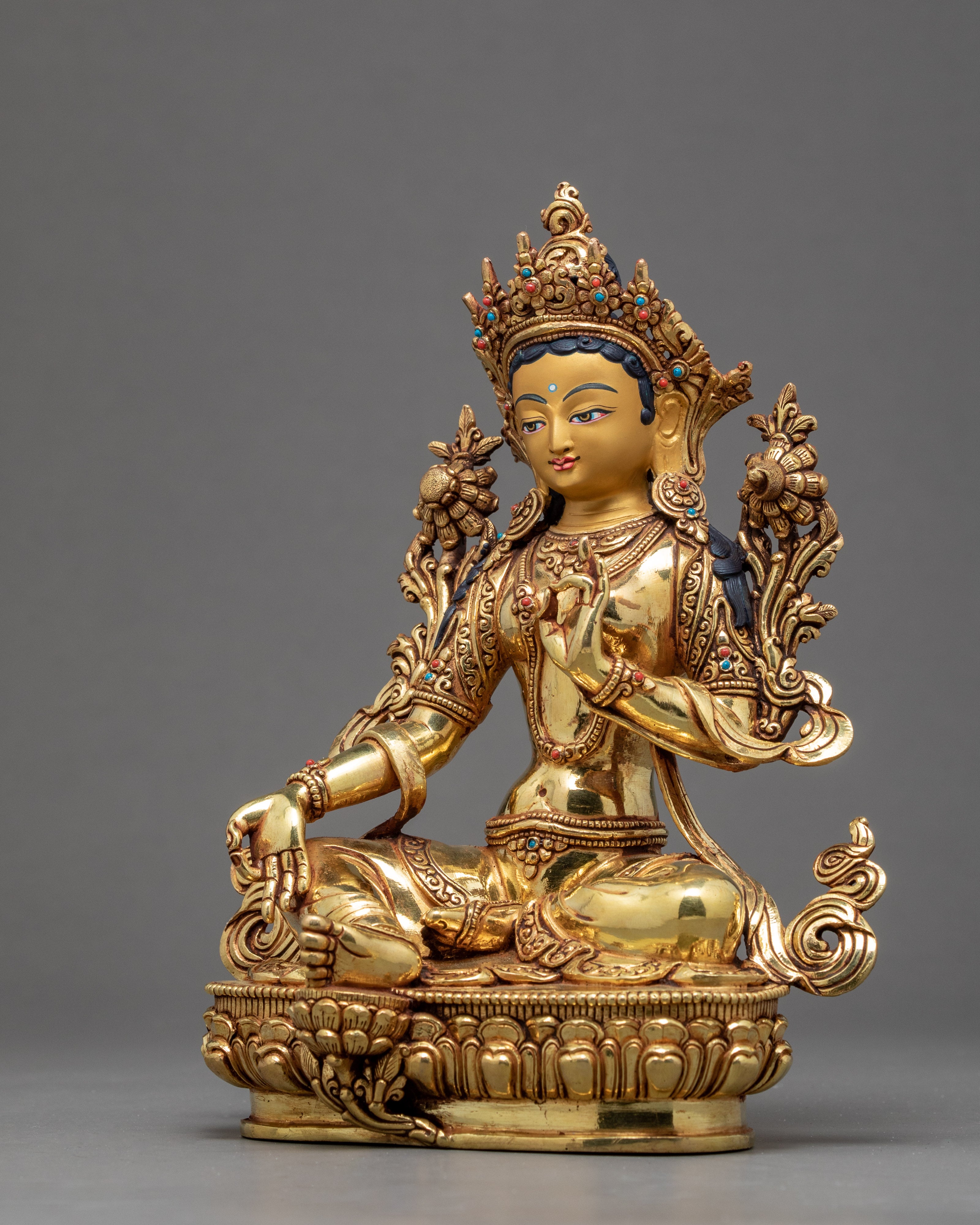 Seated Green Tara | Female Buddha | Deity Statue