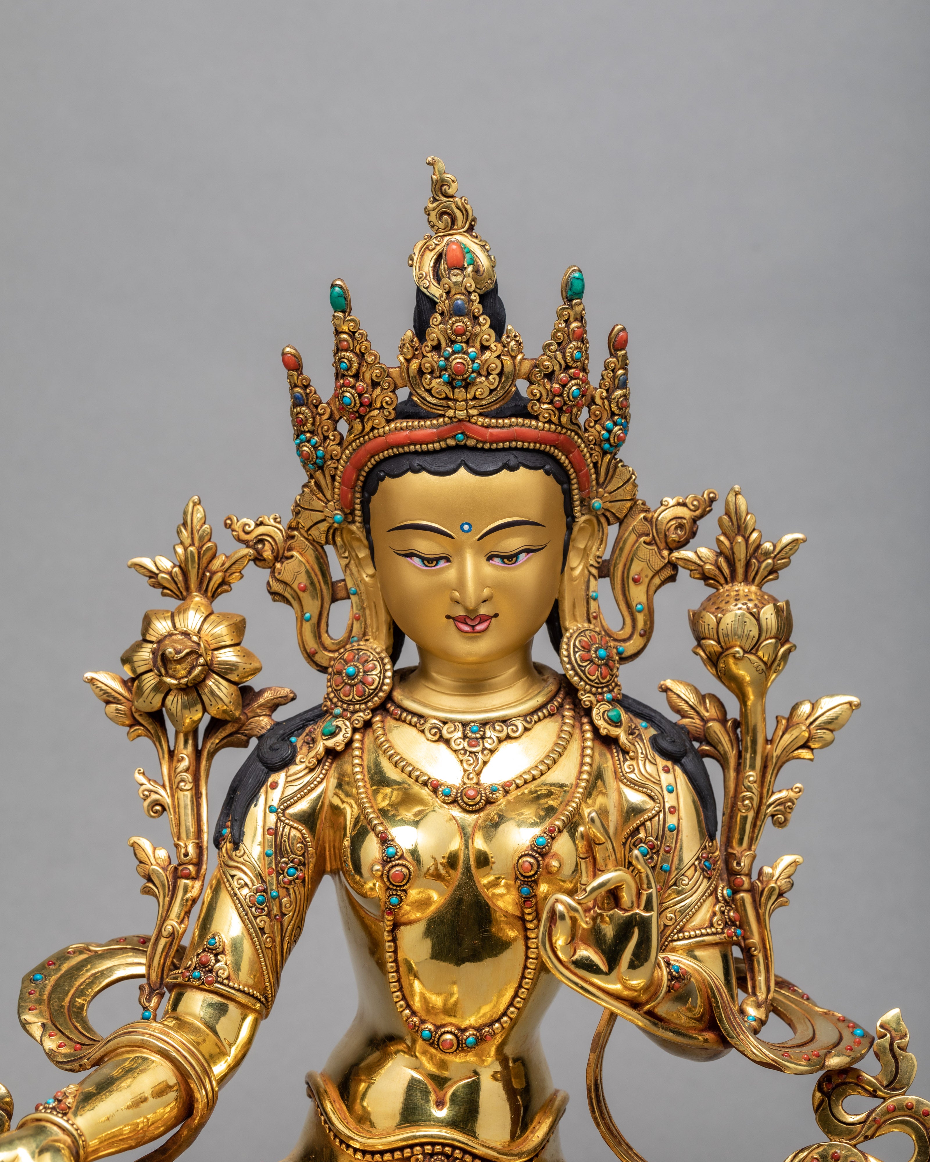 Green Tara | Buddhist Tara Statue | Coated With Genuine 24K Gold
