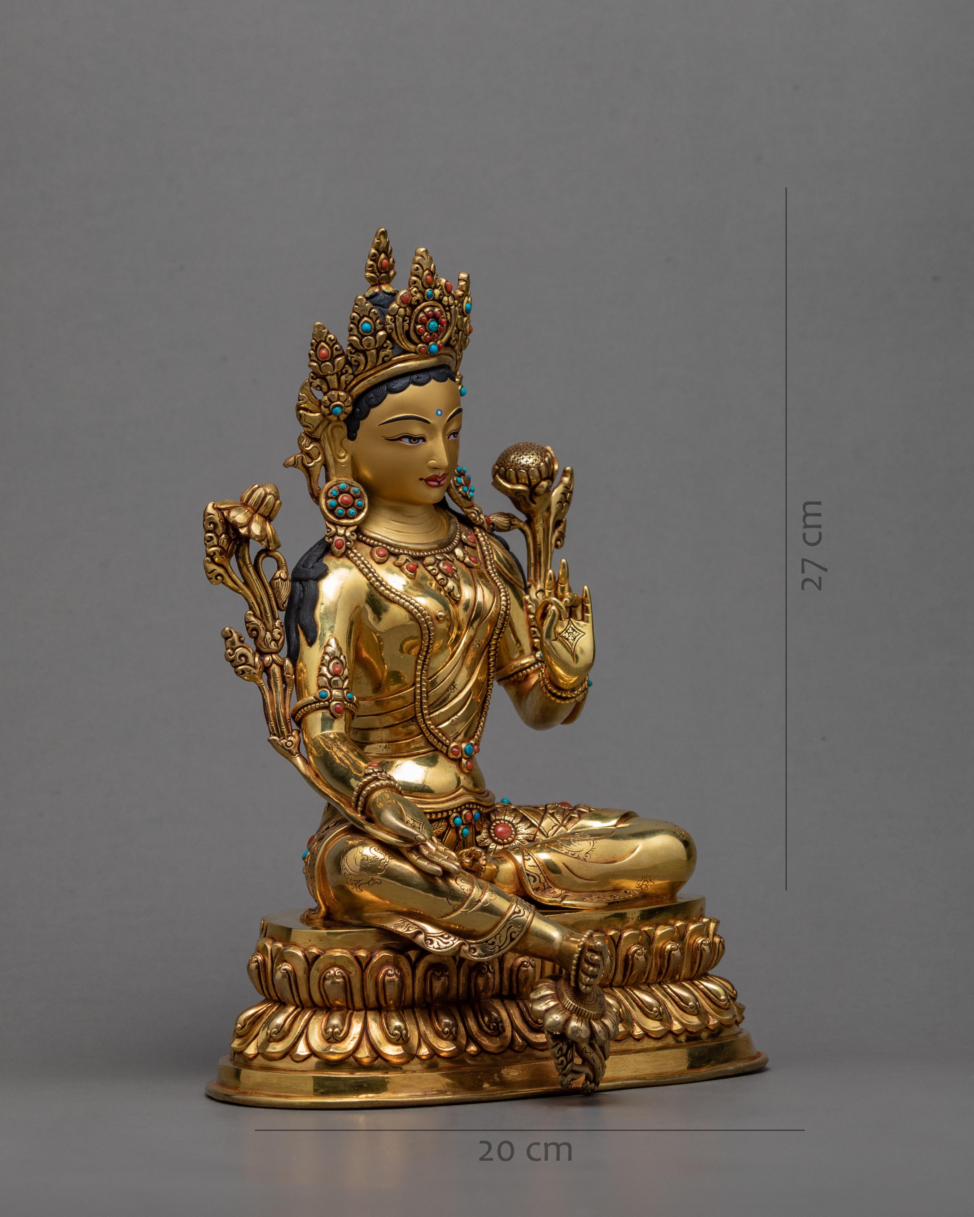 Green Tara Statue | Handmade Bodhisattva Statue With 24K Gold
