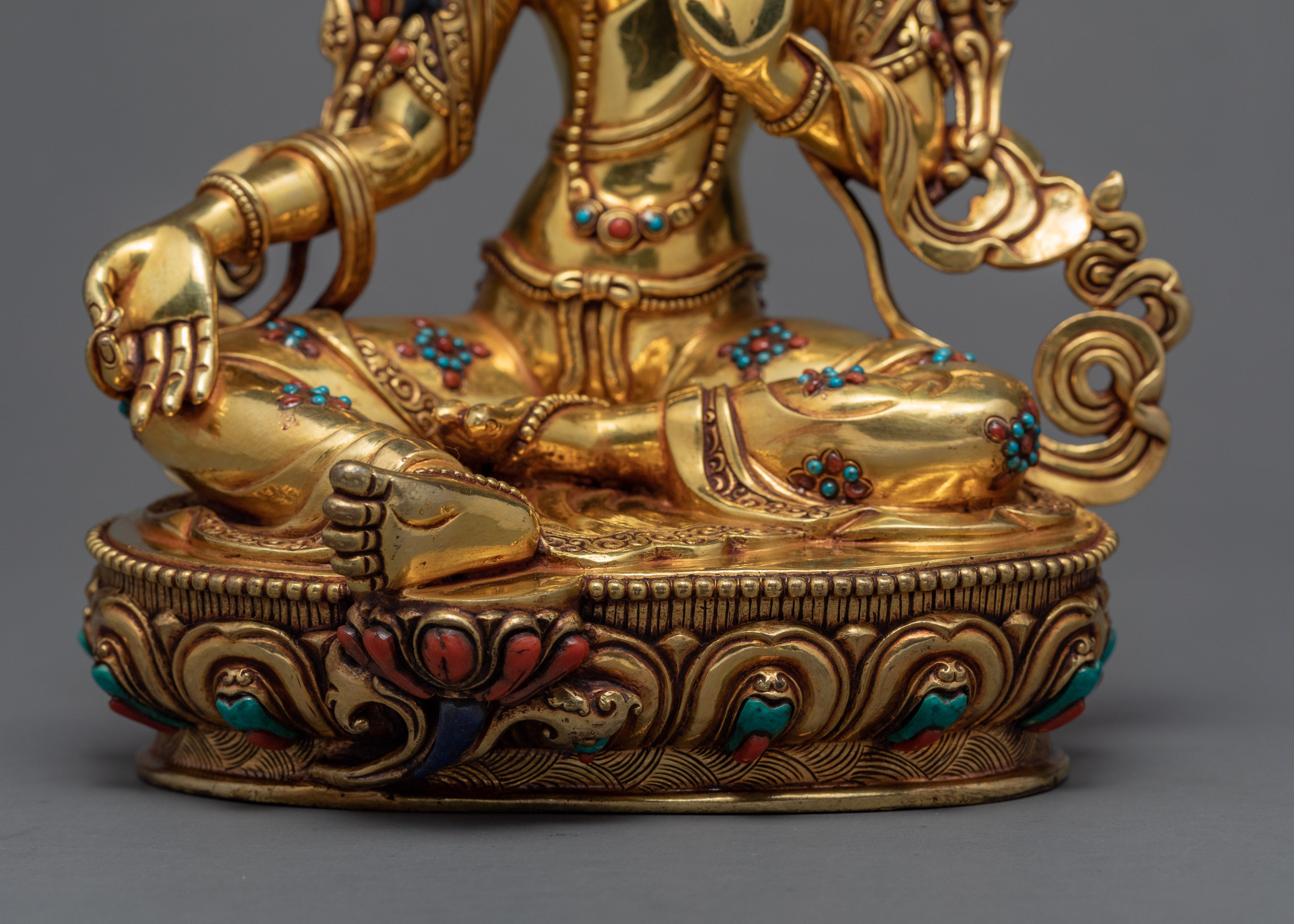 Green Tara Statue | Buddhist Deity | 24k Gold Gilded Tara Statue