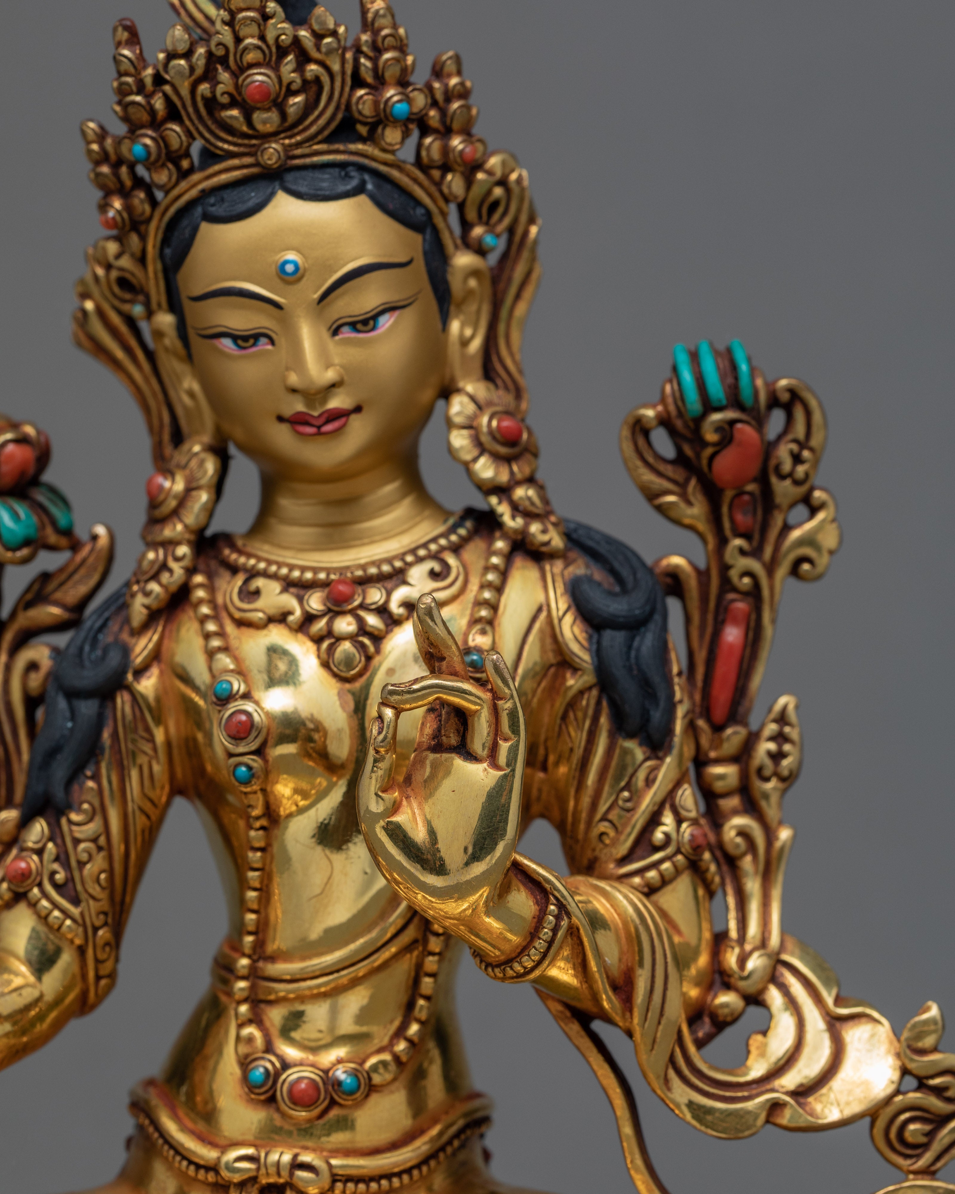 Green Tara Statue | Buddhist Deity | 24k Gold Gilded Tara Statue