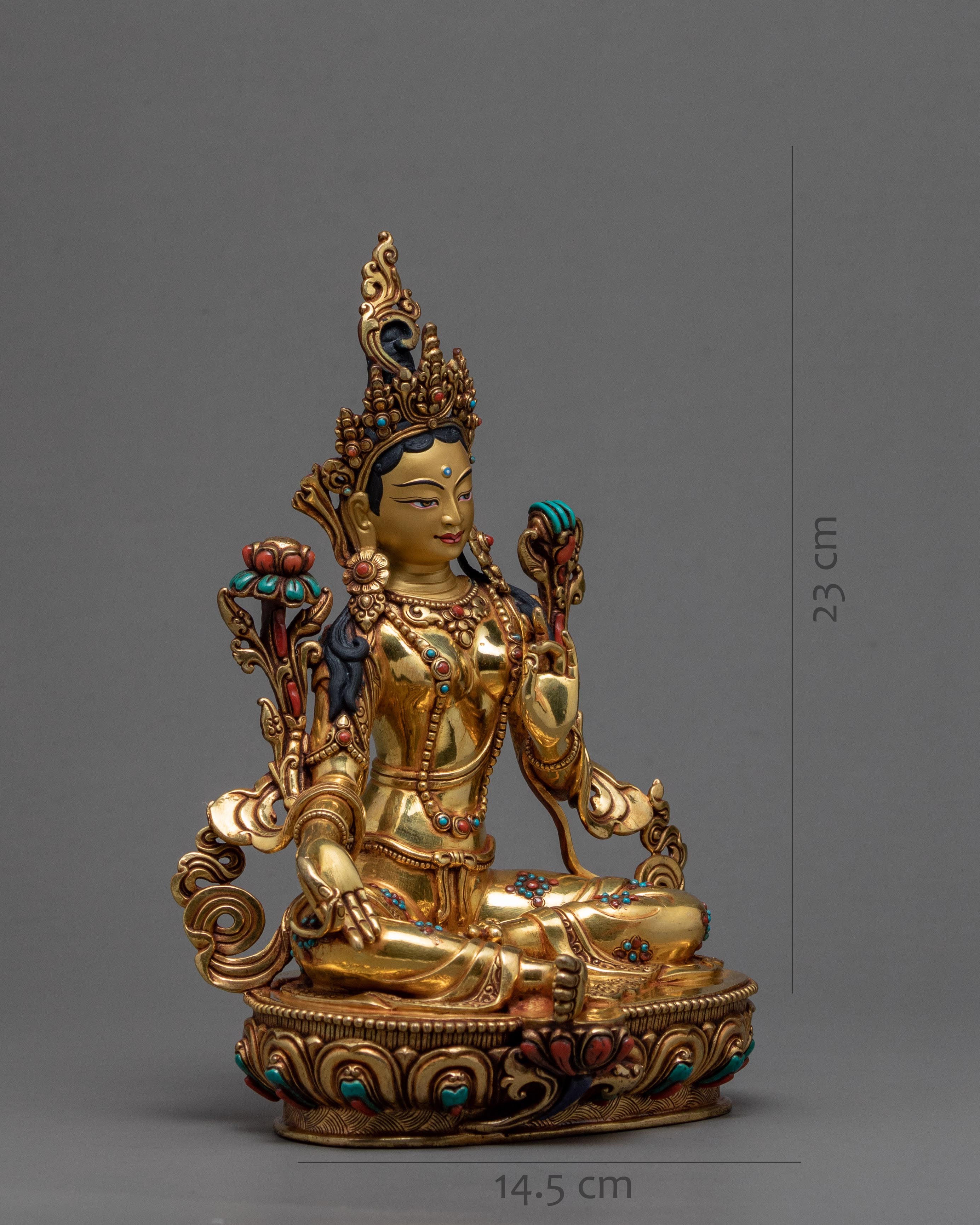 Green Tara Statue | Buddhist Deity | 24k Gold Gilded Tara Statue