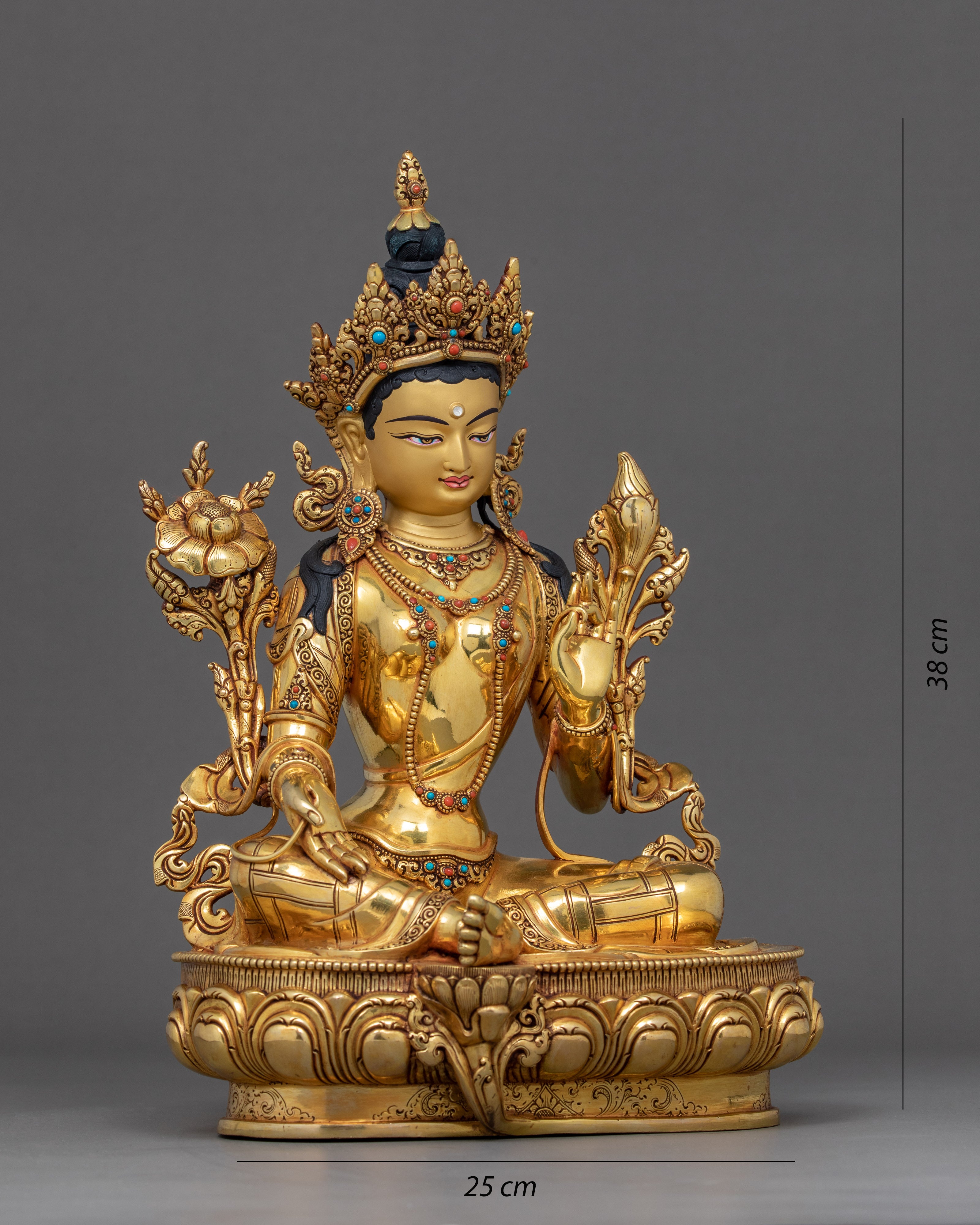 Green Tara Sculpture Nepal | Genuinely Gold Gilded in Himalayan Style