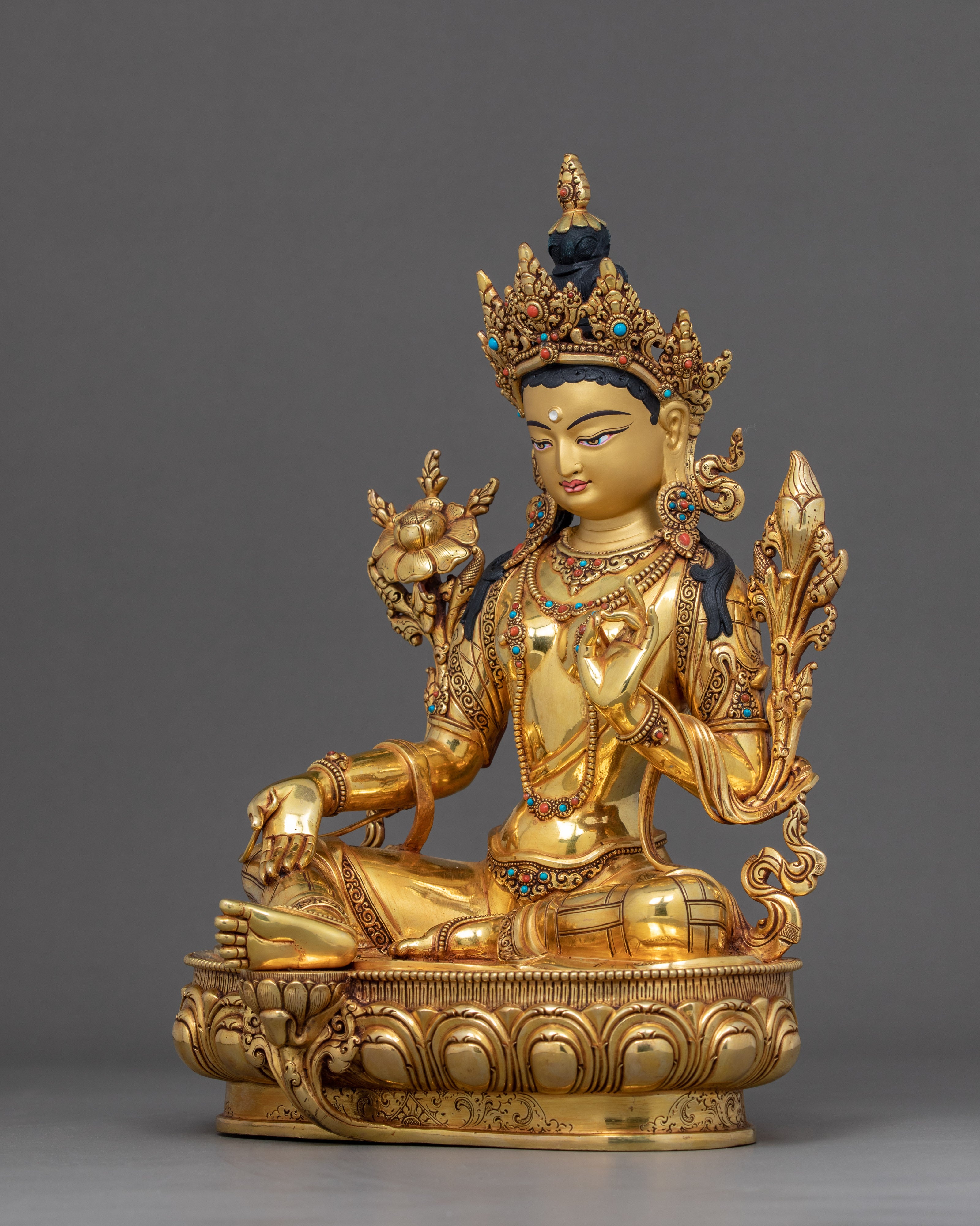 Green Tara Sculpture Nepal | Genuinely Gold Gilded in Himalayan Style