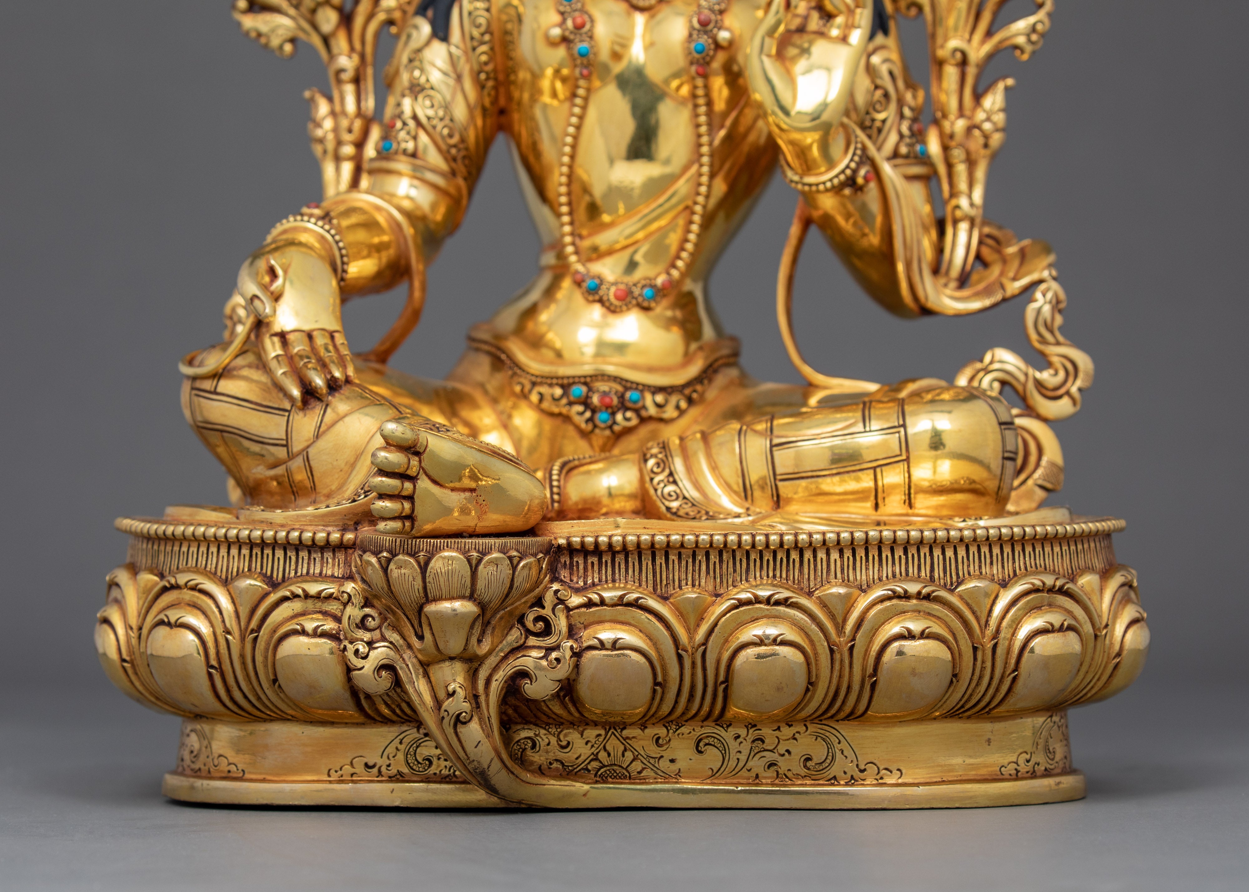 Green Tara Sculpture Nepal | Genuinely Gold Gilded in Himalayan Style
