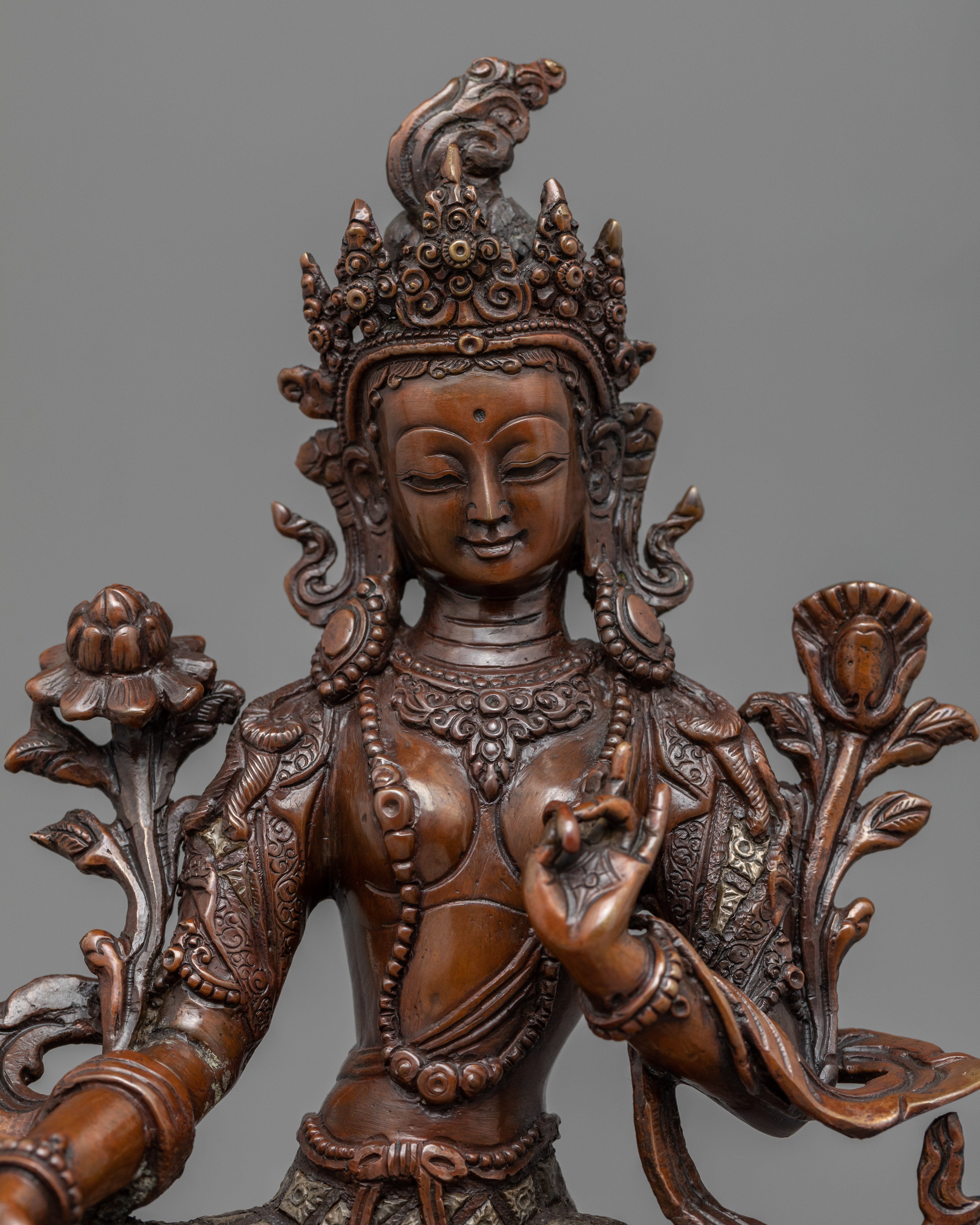 Copper Statue To Practice Mother Tara Mantra | Traditional Himalayan Green Tara Sculpture