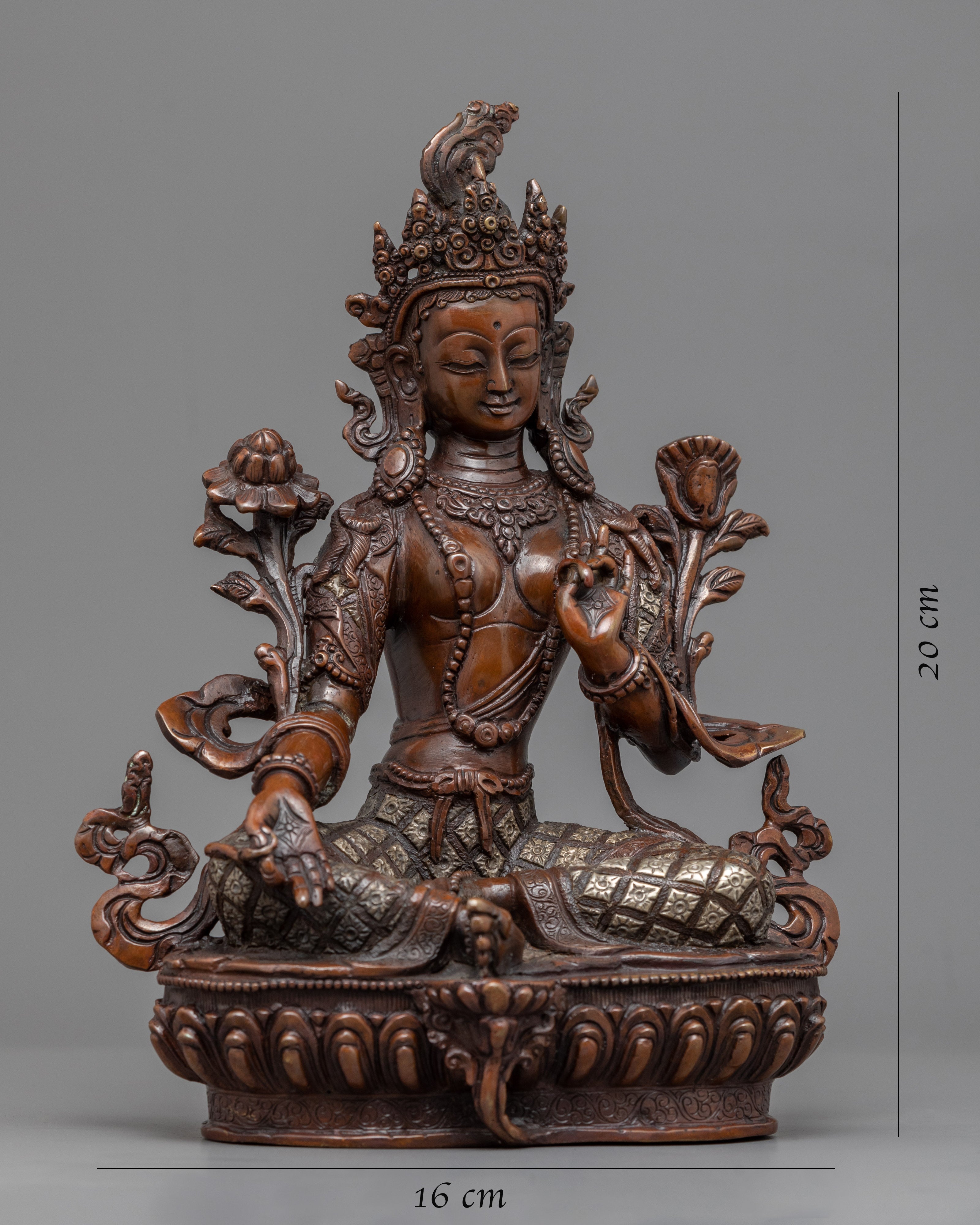 Copper Statue To Practice Mother Tara Mantra | Traditional Himalayan Green Tara Sculpture