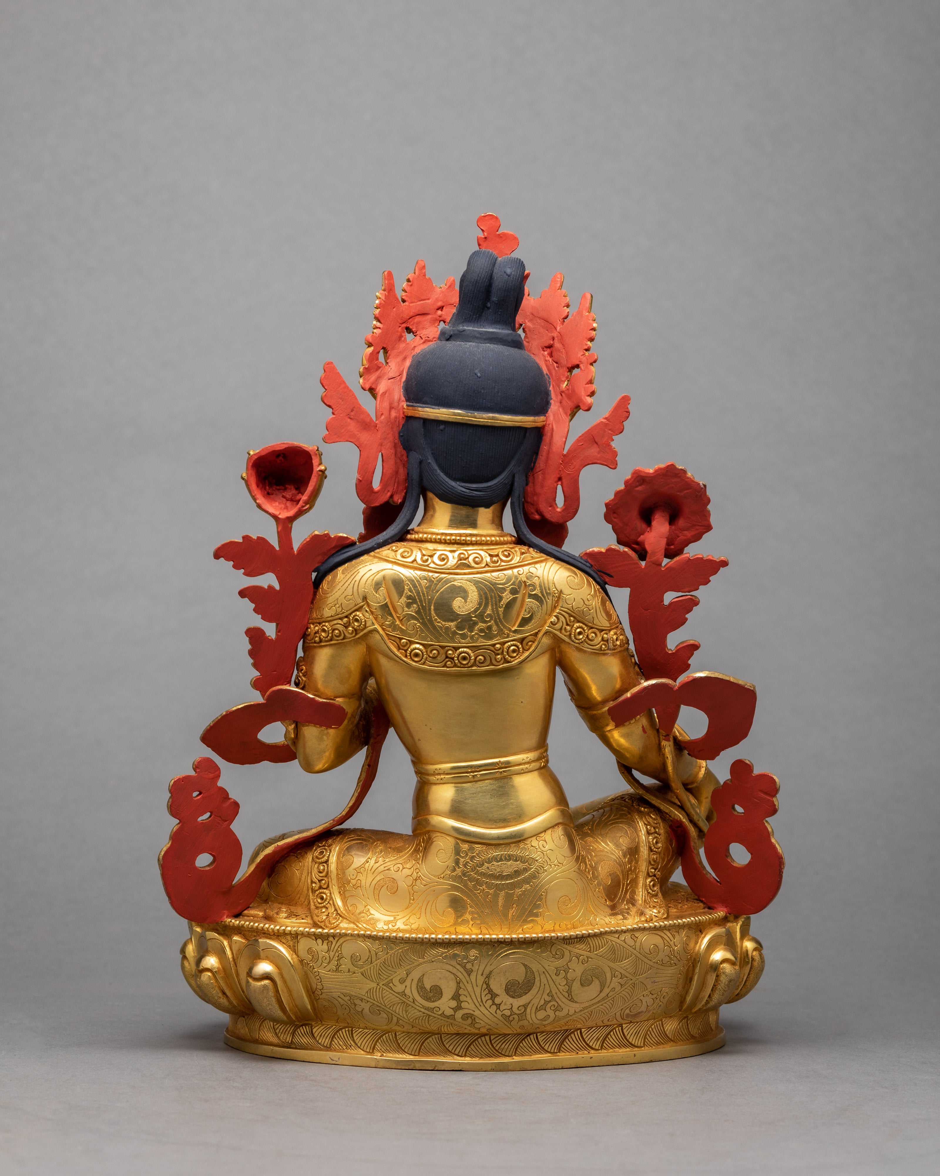 Green Tara Buddha Statue | Gold Gilded Peaceful Bodhisattva Sculpture