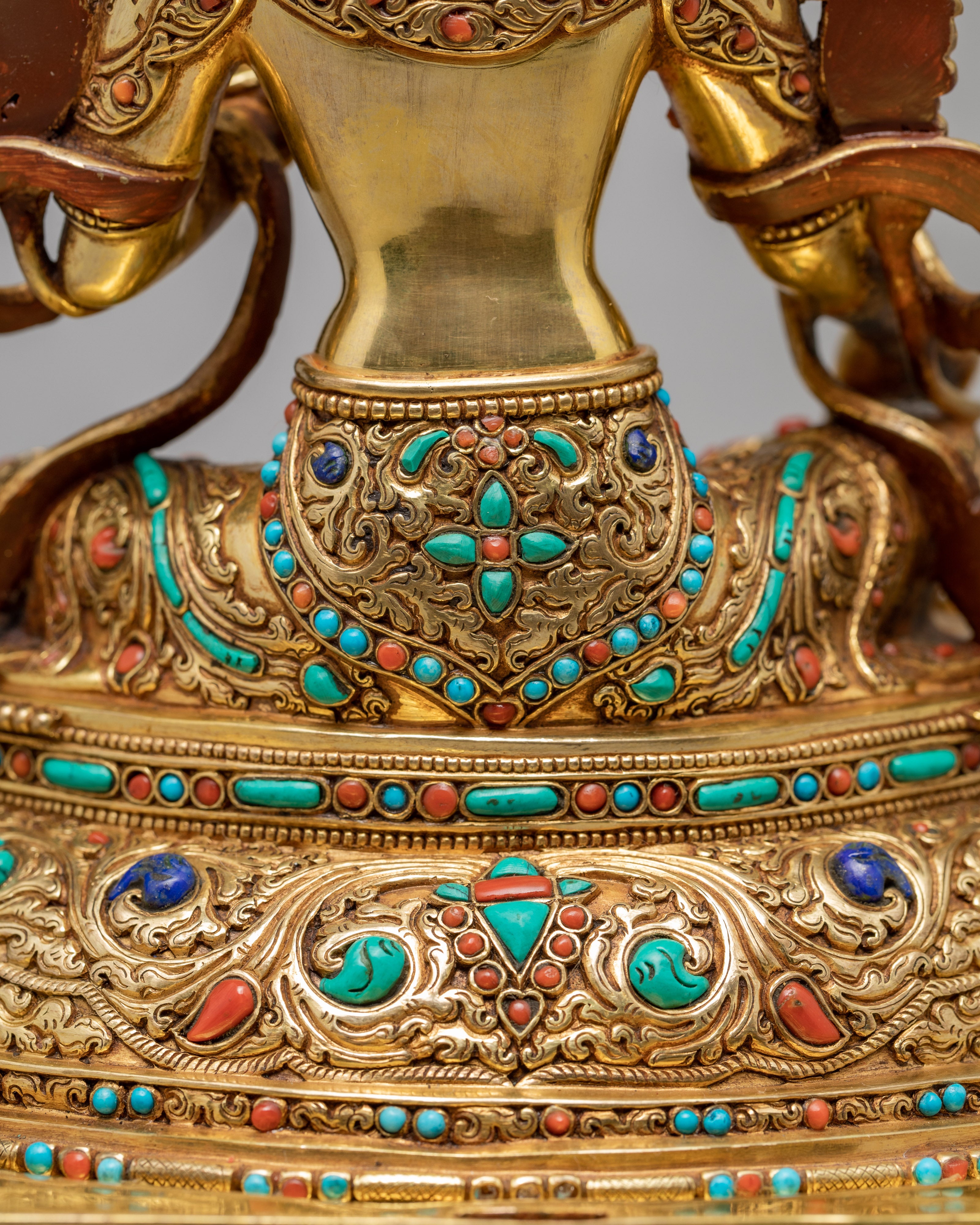 Rare Green Tara on Throne | Traditionally Hand carved 24K Gold Gilded Tara Statue