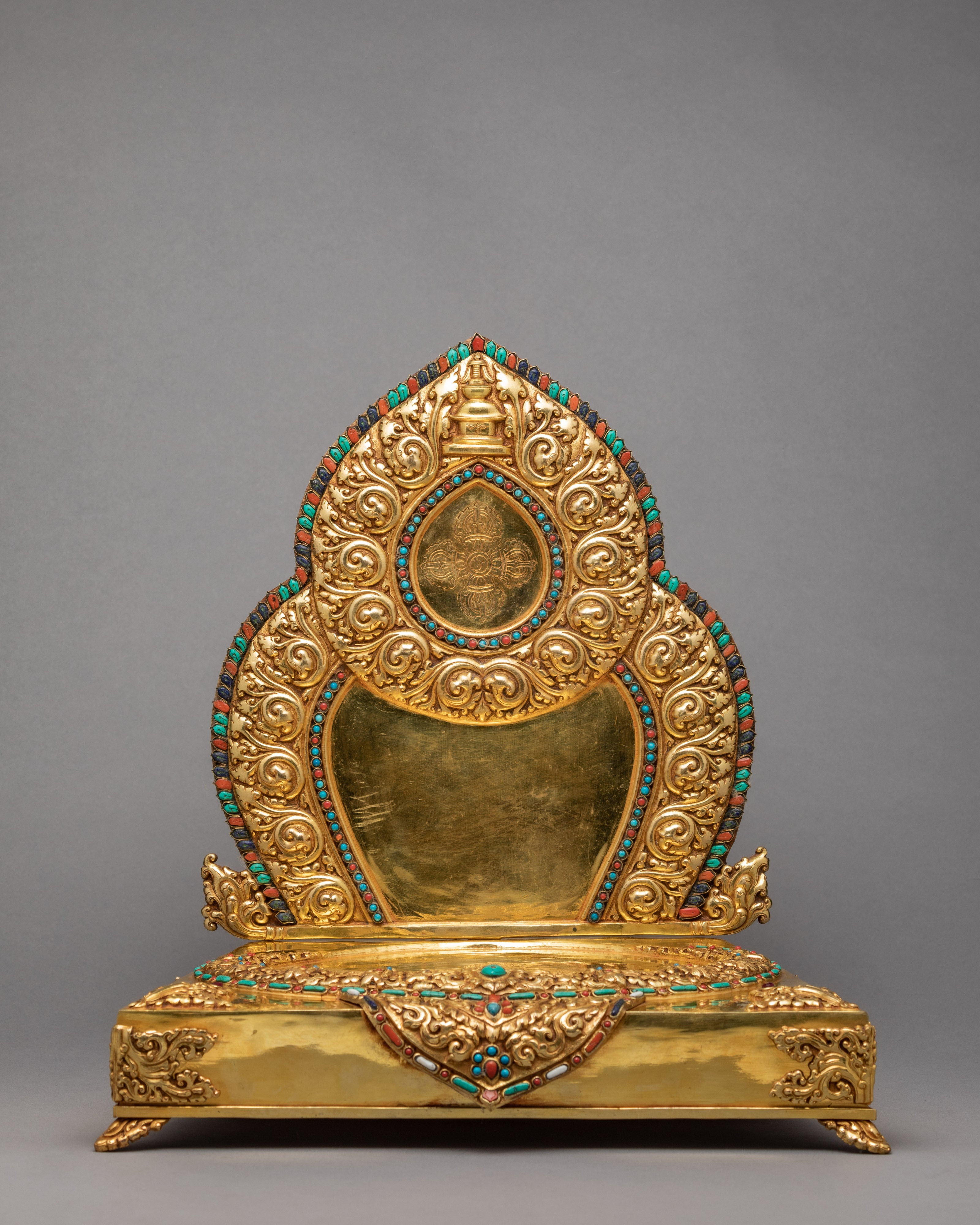 Rare Green Tara on Throne | Traditionally Hand carved 24K Gold Gilded Tara Statue