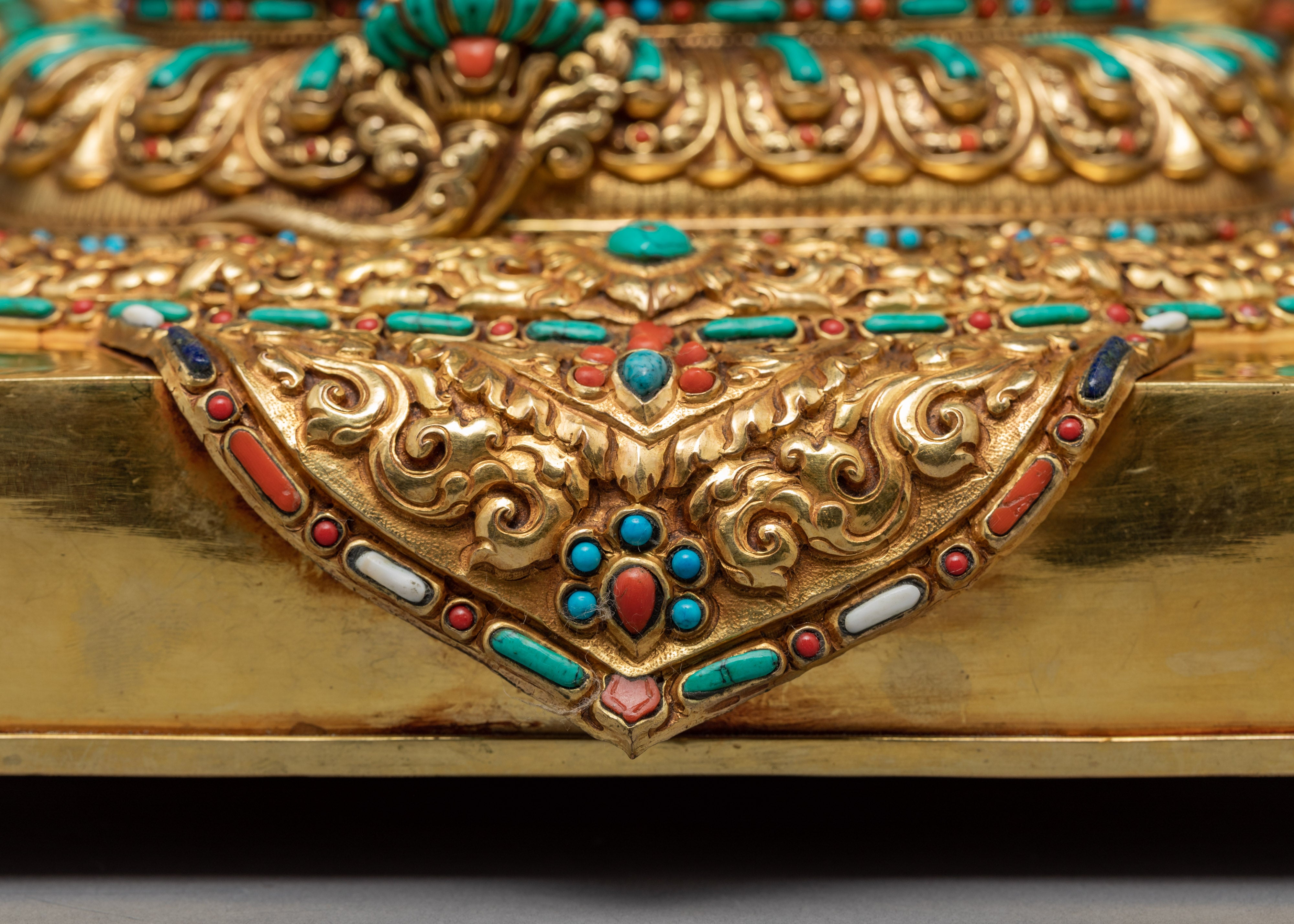 Rare Green Tara on Throne | Traditionally Hand carved 24K Gold Gilded Tara Statue