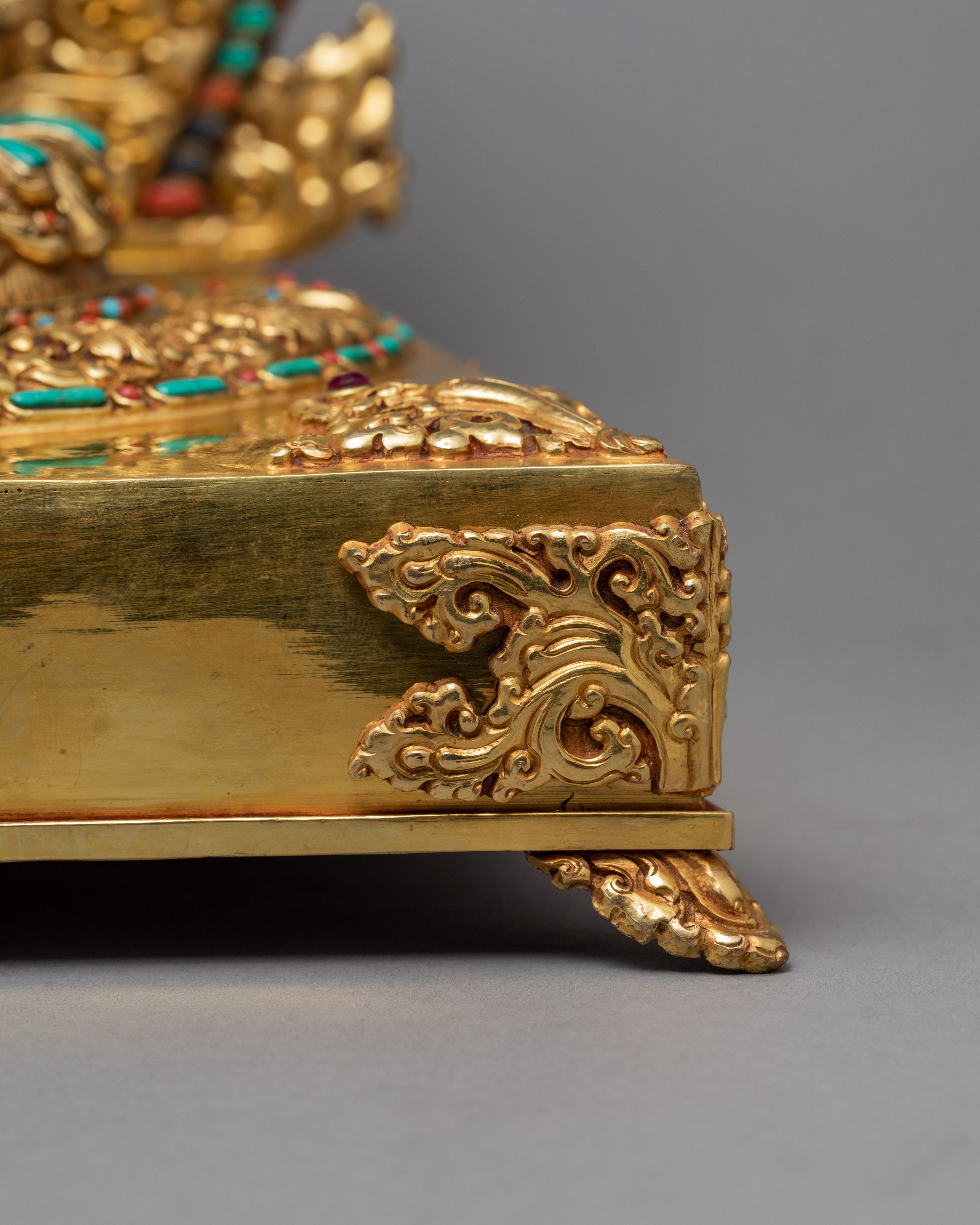 Rare Green Tara on Throne | Traditionally Hand carved 24K Gold Gilded Tara Statue