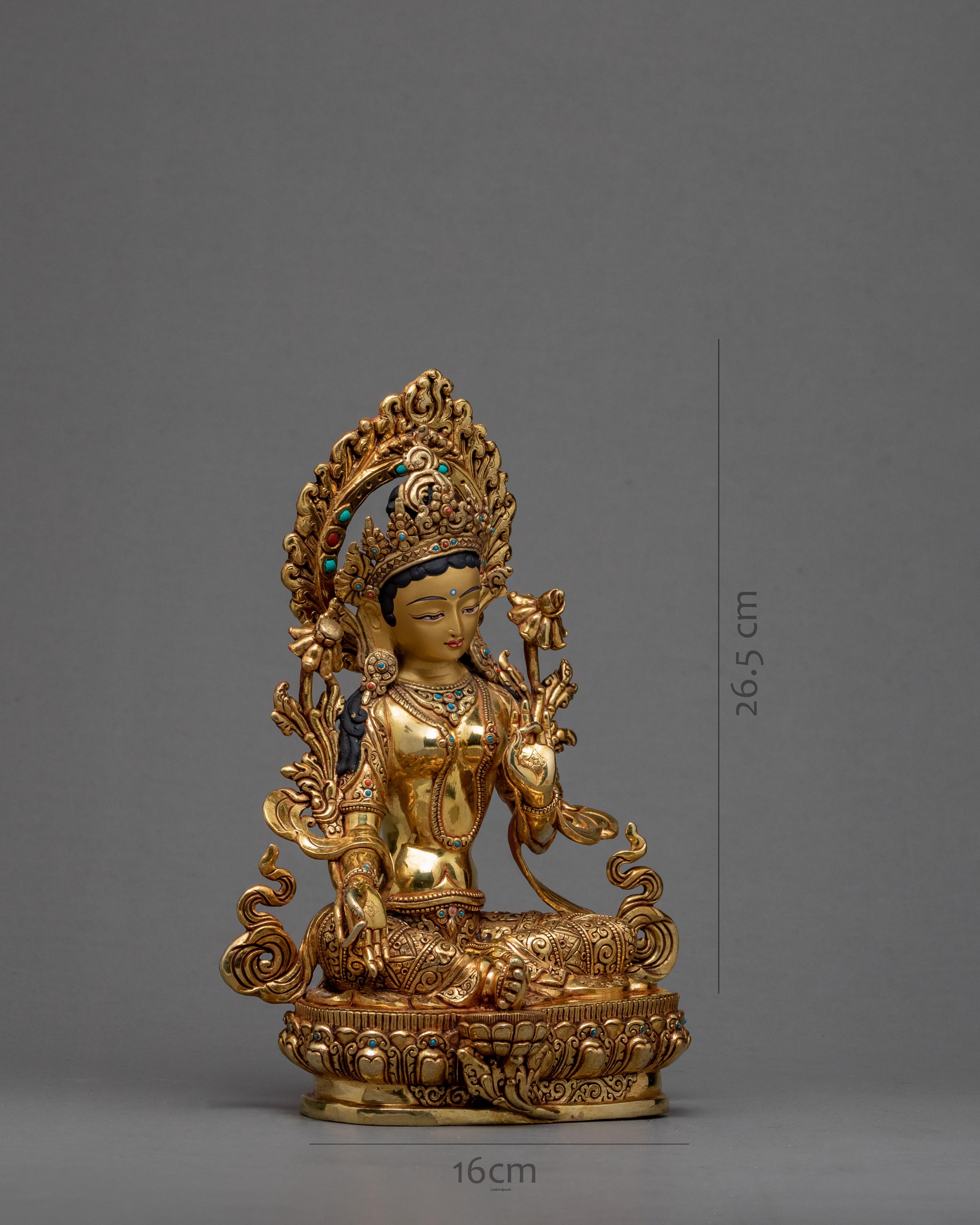 Green Tara Statue | 24k Gold Glided Mother Tara | Dakini Buddhist Sculpture