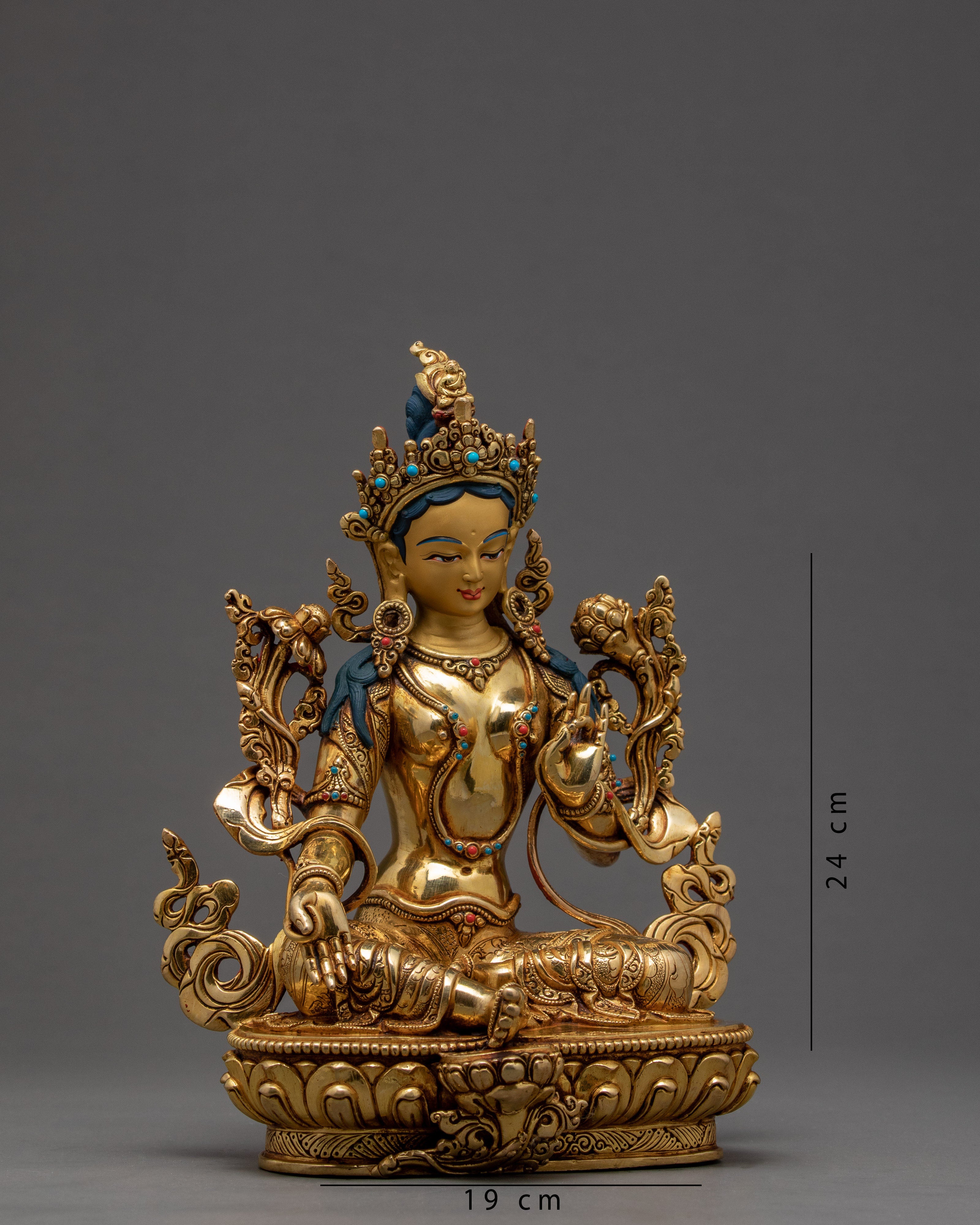 Green Tara Statue | Hand Carved Self Born Buddha Sculpture