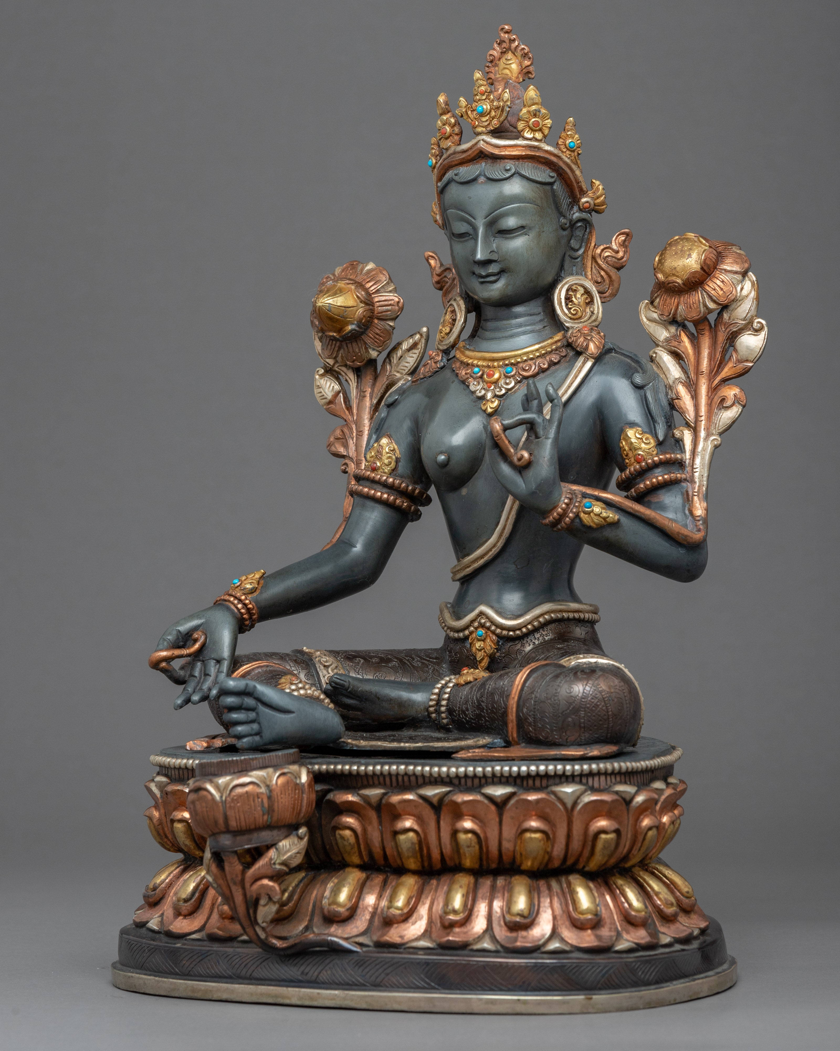 Green Tara Guru Sculpture | Female Buddha Art