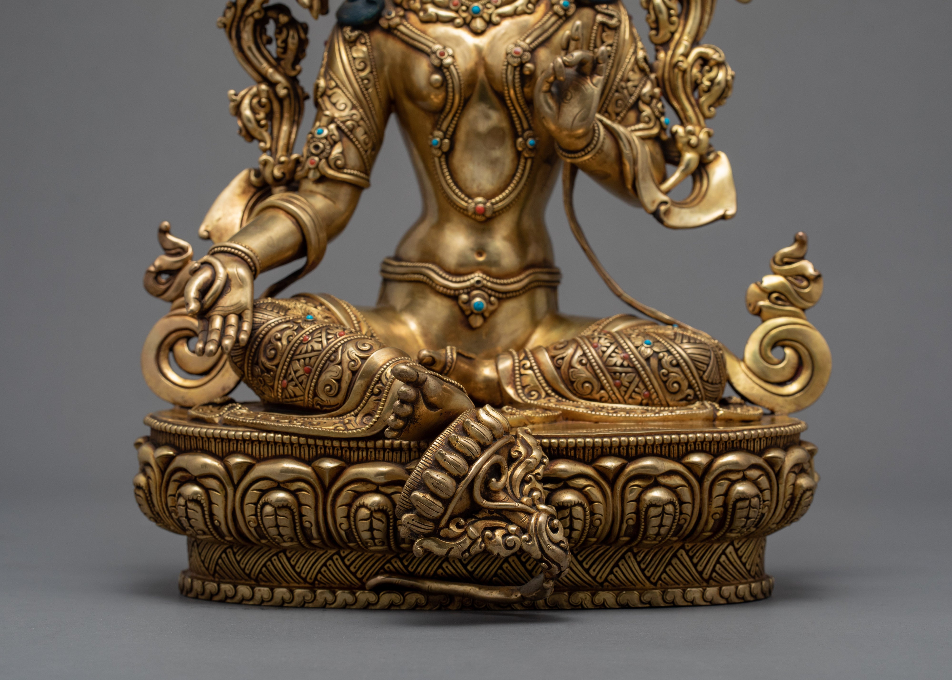 Mother Green Tara Statue | Gold Gilded Tibetan Bodhisattva
