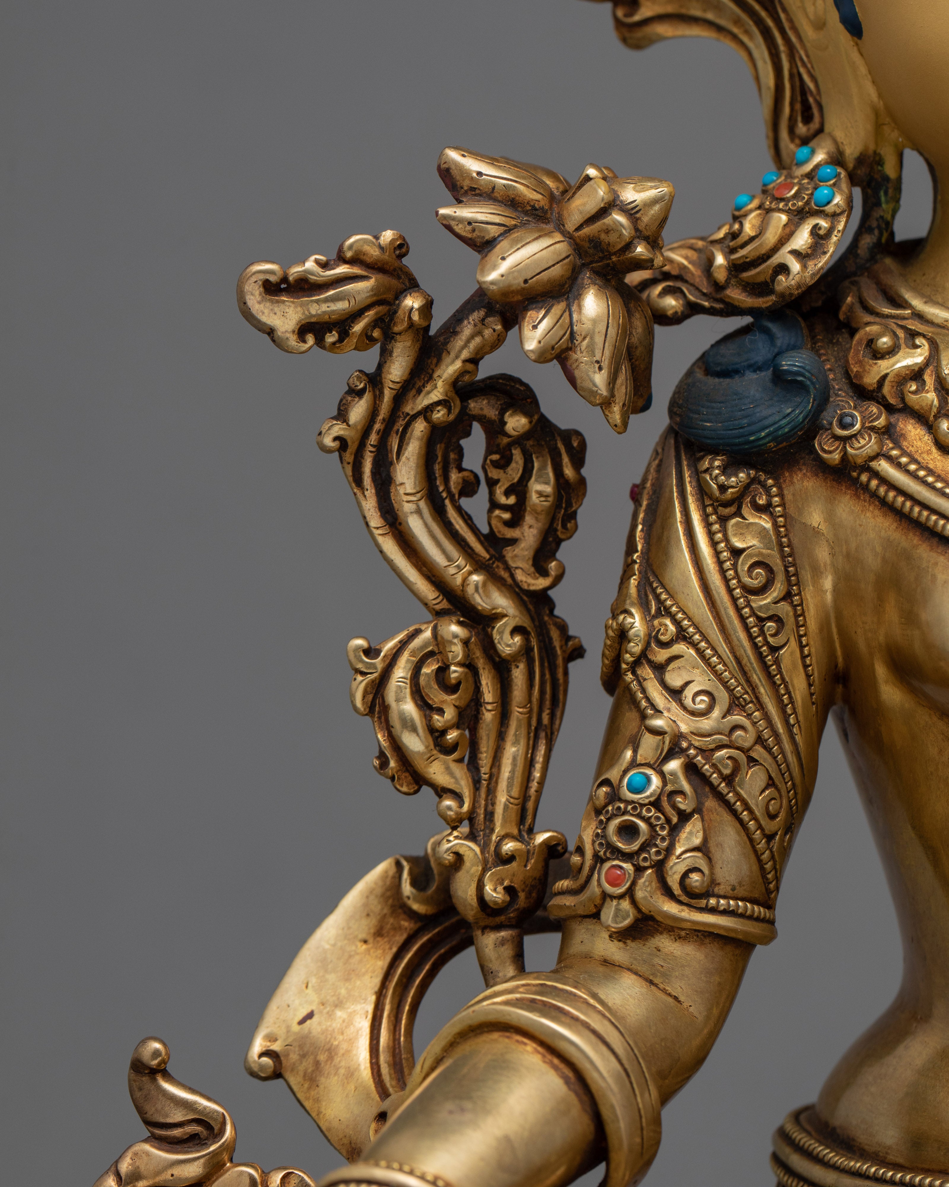 Mother Green Tara Statue | Gold Gilded Tibetan Bodhisattva