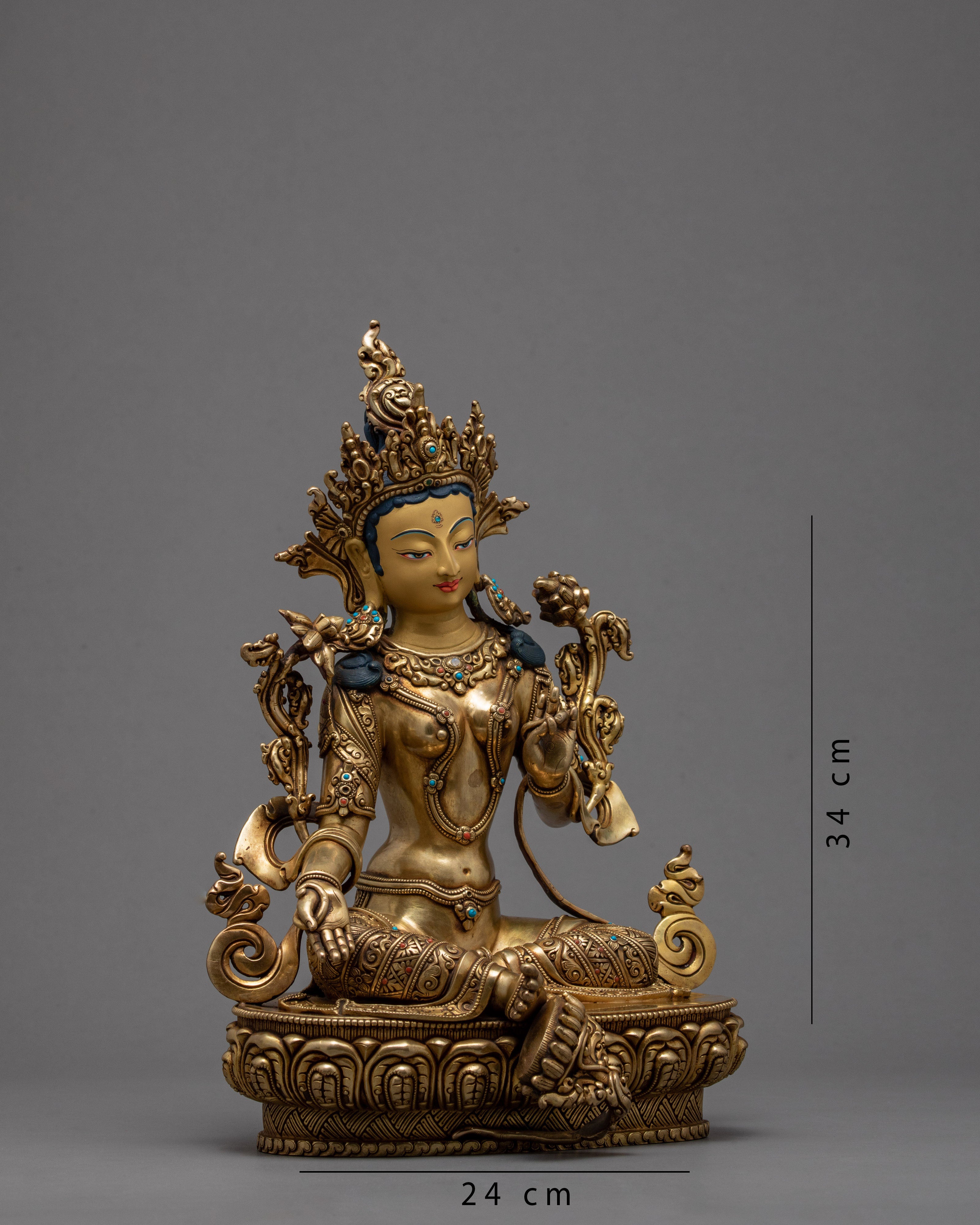 Mother Green Tara Statue | Gold Gilded Tibetan Bodhisattva
